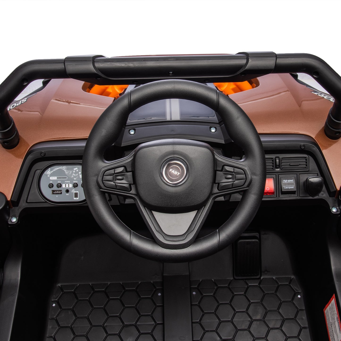 iRerts 24V Kids Ride on Toy UTV, Ride on Cars with Remote Control, Bluetooth Music, 4 Wheel Suspension, Rear Storage Space, Electric Vehicles Cars for Kids Boys Girls Gifts 3-6 Year Old, Brown