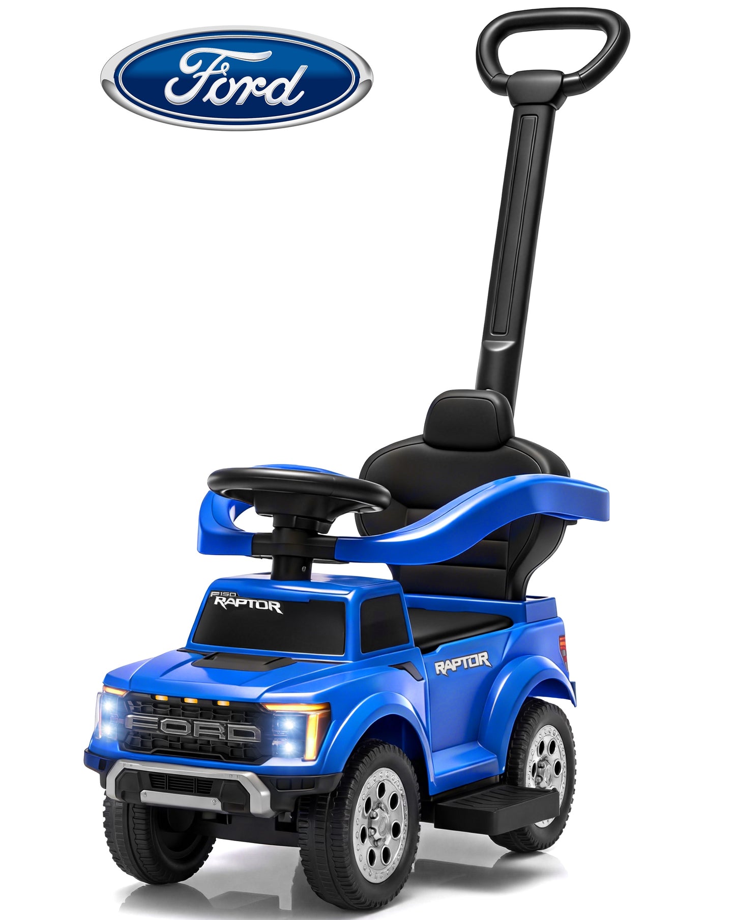 Push Car for Toddlers 1-3, Licensed Ford F-150 3-in-1 Kids Ride on Toy with Parent Push Handle, Foot to Floor Sliding Car with Horn & Lights, Under Seat Storage, Blue