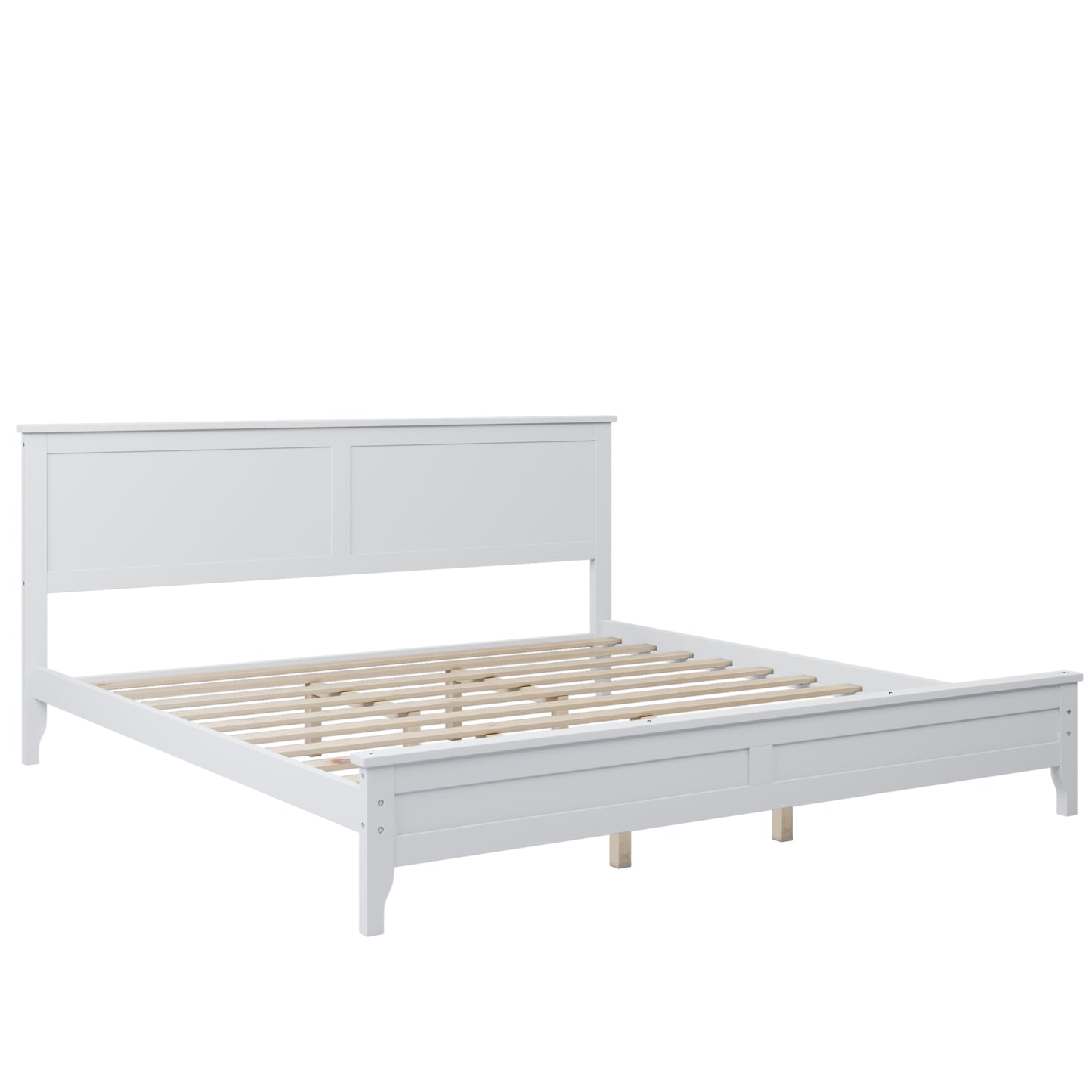 iRerts King Size Bed Frame with Headboard, Wood King Platform Bed Frame for Adults Teens Kids Bedroom, Modern Platform Bed Frame King Size with Slats Support, No Box Spring Needed, White