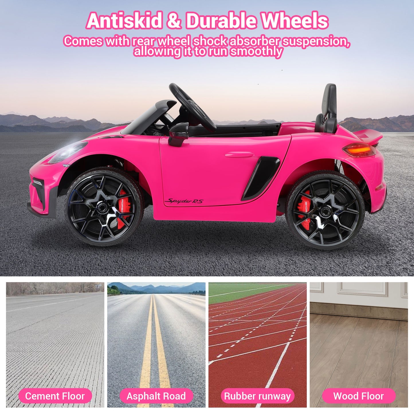 12V Powered Ride On Toys, Licensed Porsche 718 Ride on Car for Kids Boys Girls Christmas Gifts Ages 3-5, Kids Cars Electric Vehicle with Remote Control, Bluetooth, Music, LED Light, 4 Wheeler, Pink