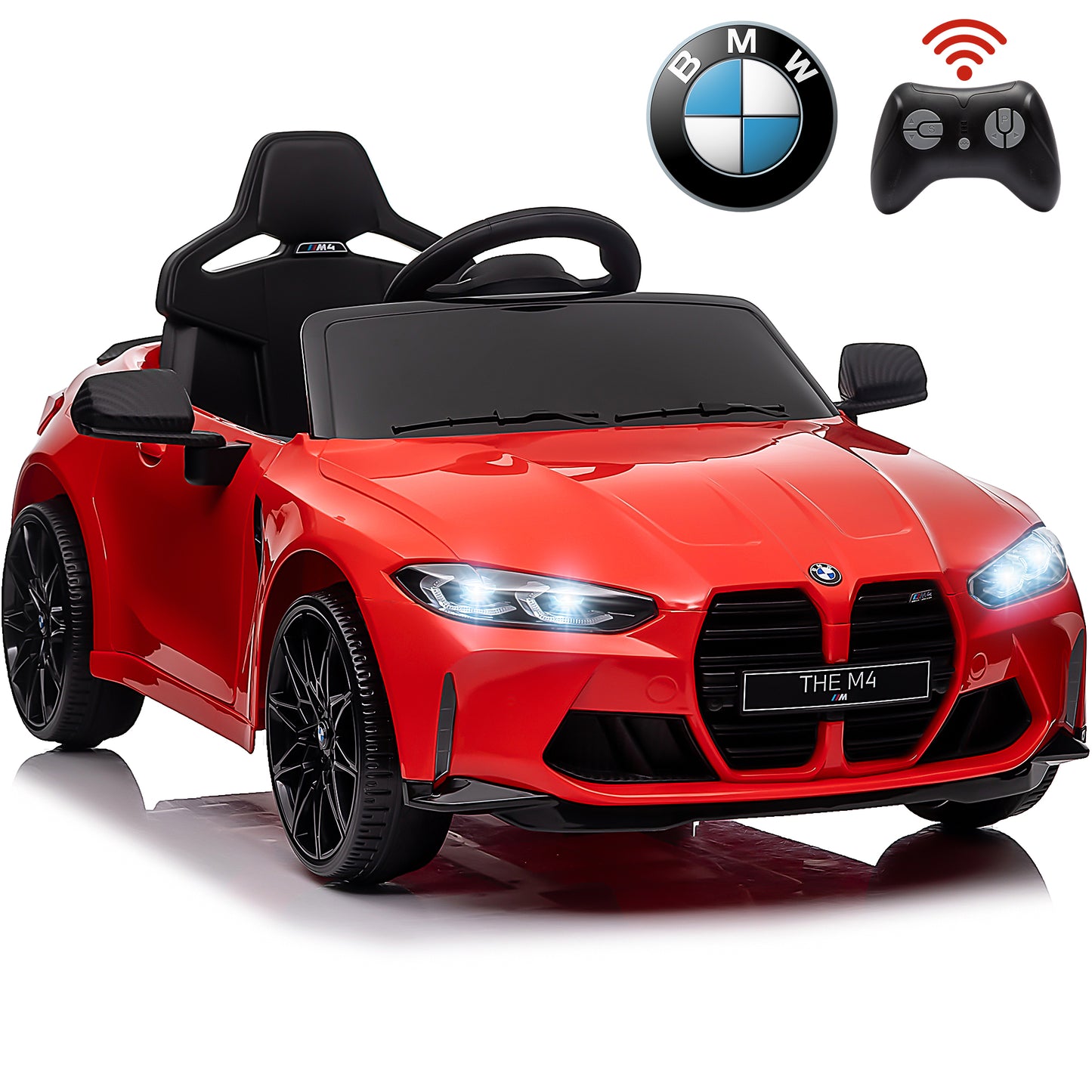BMW M4 Black 12V Ride On Cars with Remote Control, Battery Powered Ride on Toys with Music, Bluetooth, Story, USB/MP3 Port, LED Light, Kids Electric Vehicle for Boys Girls with Wheels, Easy to Carry