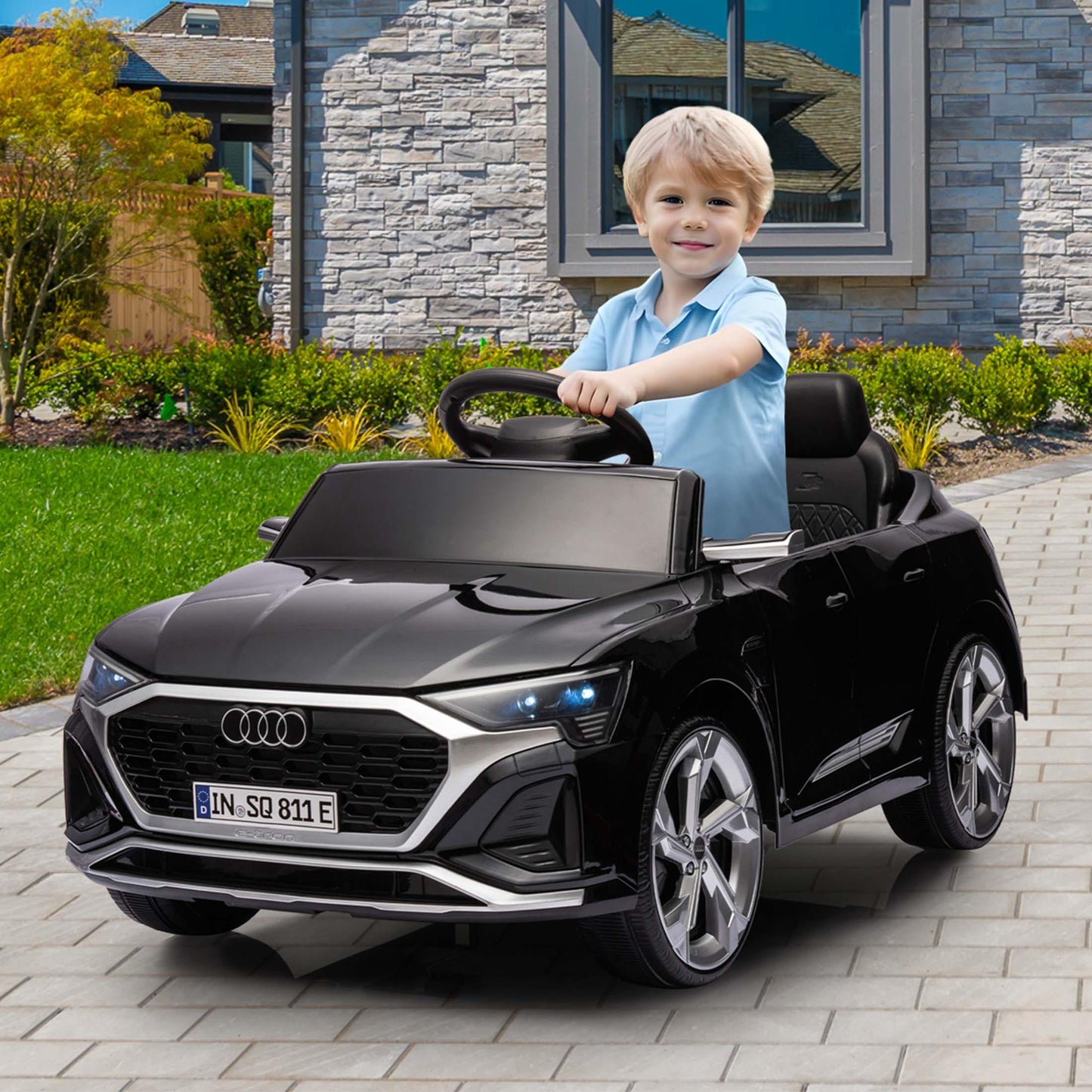 Ride on Toy Car Kids for Boys Girls, Licensed Audi SQ8 12V Ride on Cars with Remote Control, Battery Powered Electric Vehicle Car for Kids with Music, LED Lights, 3 Speed, 4 Wheeler, Black