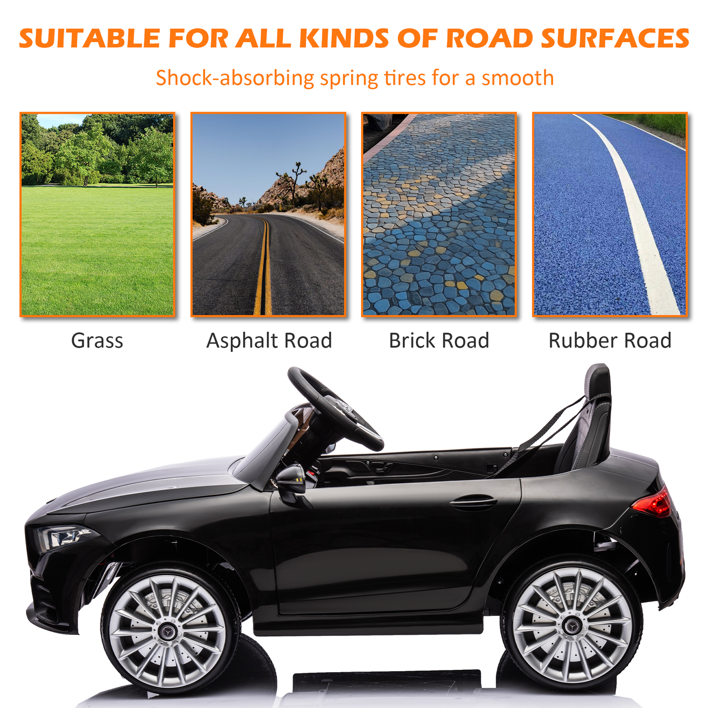 iRerts 12V Electric Ride On Cars for Boys Girls, Battery Powered Ride on Toys for Toddlers with Music, USB/AUX/SD Ports, LED Light, 4 Wheel Suspension, Electric Car for Kids 3-6 Years Old Gifts, Black