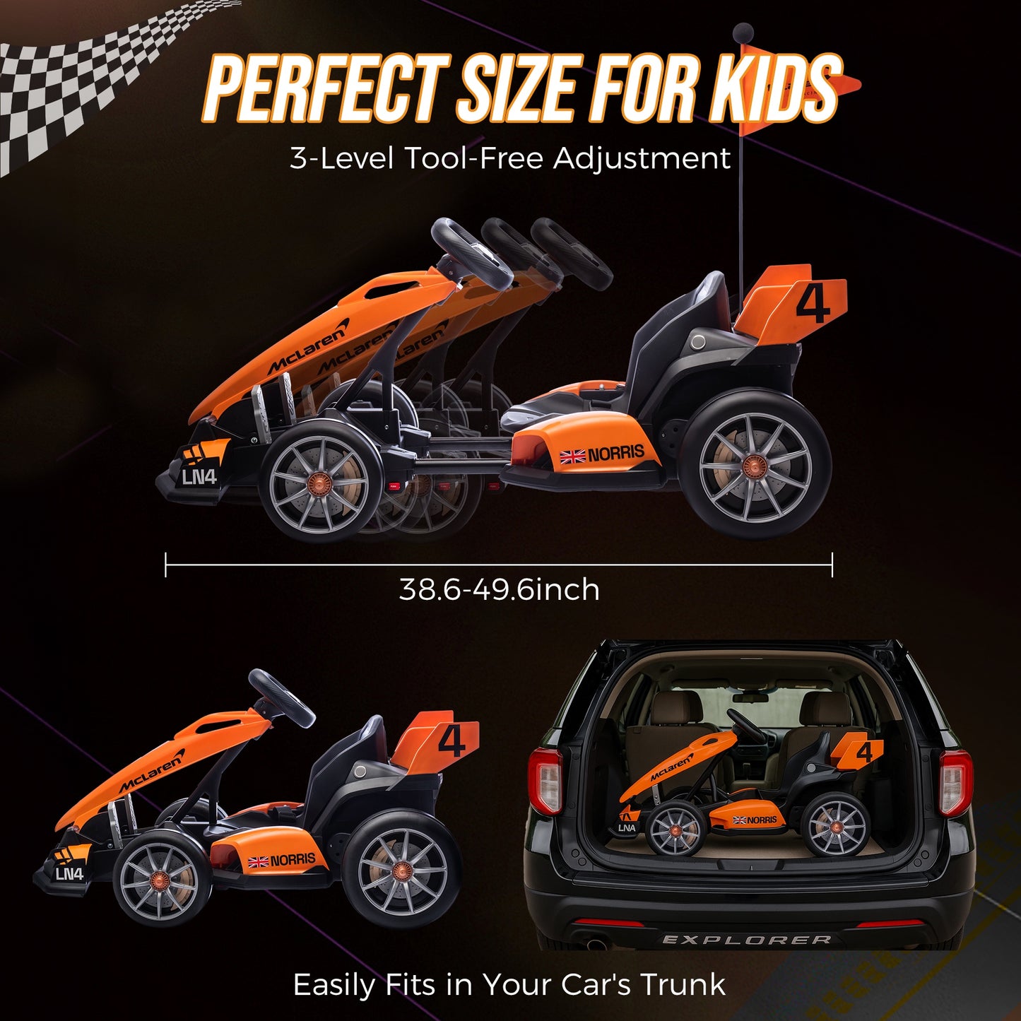 36V Go Kart for Kids Ages 6+, Licensed McLaren Electric Drift Kart Car Ride on Toys for Big Kids, Crazy Go Cart with Dual 250W Motors, Adjustable Seat, 7.5MPH, LED Lights