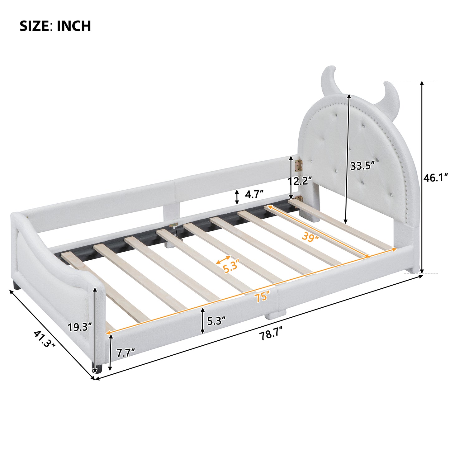 iRerts Twin Size Upholstered Daybed Frame for Kids, Teddy Fleece Twin Platform Bed Frame with OX Hor Shaped Headboard and Footboard, Wood Twin Size Sofa Bed for Girls Boys, White