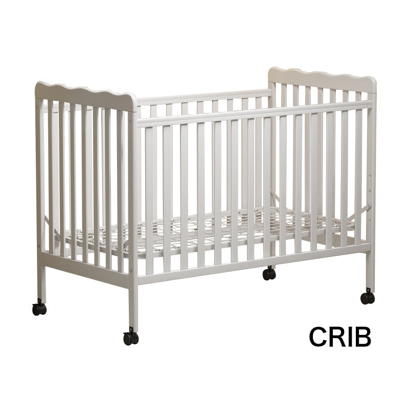 iRerts 3 In 1 Convertible Baby Crib, Wood Converts from Baby Crib to Toddler Bed and Daybed, Baby Bed with Locking Wheels, 4 Adjustable Mattress Heights, Non-Toxic Finish, White