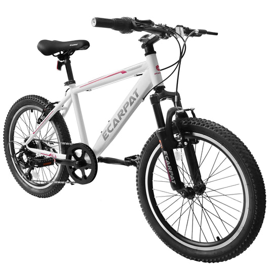 iRerts 20" Kids Bike for 8-12 Year Olds Boys Girls, Gears Shimano 7 Speed Mountain Bike for Kids, Children Bicycle with Adjustable Seat Saddle, Steel Frame Girls Boys Sports Bikes with V-Brake, White