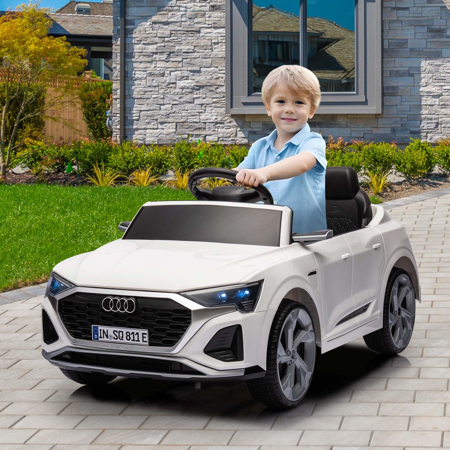 Ride on Toy Car Kids for Boys Girls, Licensed Audi SQ8 12V Ride on Cars with Remote Control, Battery Powered Electric Vehicle Car for Kids with Music, LED Lights, 3 Speed, 4 Wheeler, White