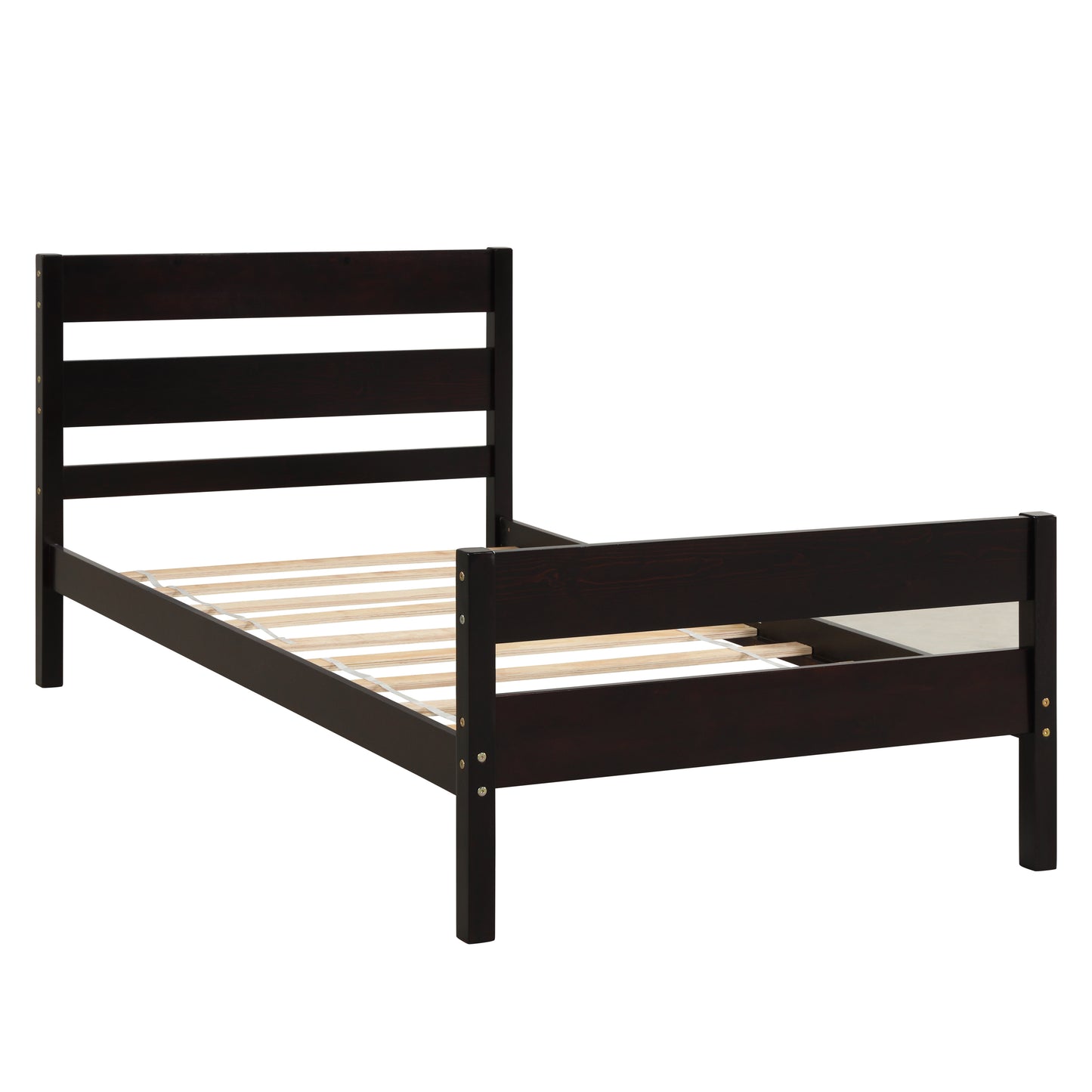 iRerts Wood Twin Bed Frame, Espresso Twin Platform Bed Frame with Headboard and Footboard, Modern Twin Bed Frame No Box Spring Needed for Adults Teens Kids, Twin Size Bed Frame with Wood Slat Support