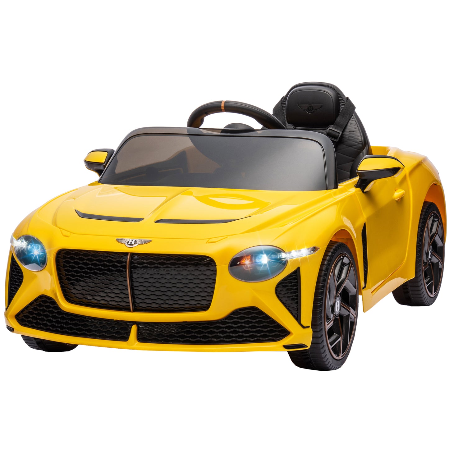 Kids Electric Car for Boys Girls Gift, Licensed Bentley Mulsanne 12V Ride On Cars with Remote Control, Battery Powered Ride On Toys with Bluetooth, USB, MP3, LED Light, Yellow