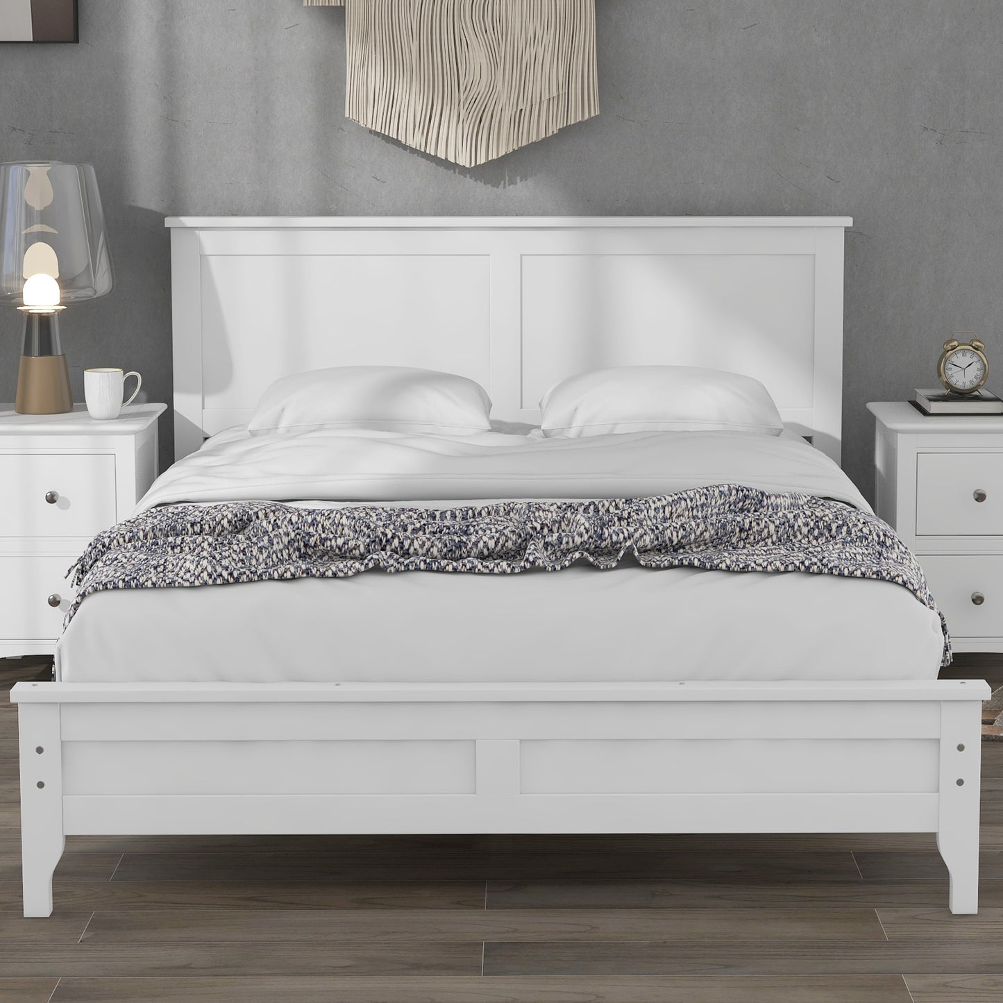 iRerts Full Size Bed Frame with Headboard, Wood Full Platform Bed Frame for Adults Teens Kids Bedroom, Modern Platform Bed Frame Full Size with Slats Support, No Box Spring Needed, White