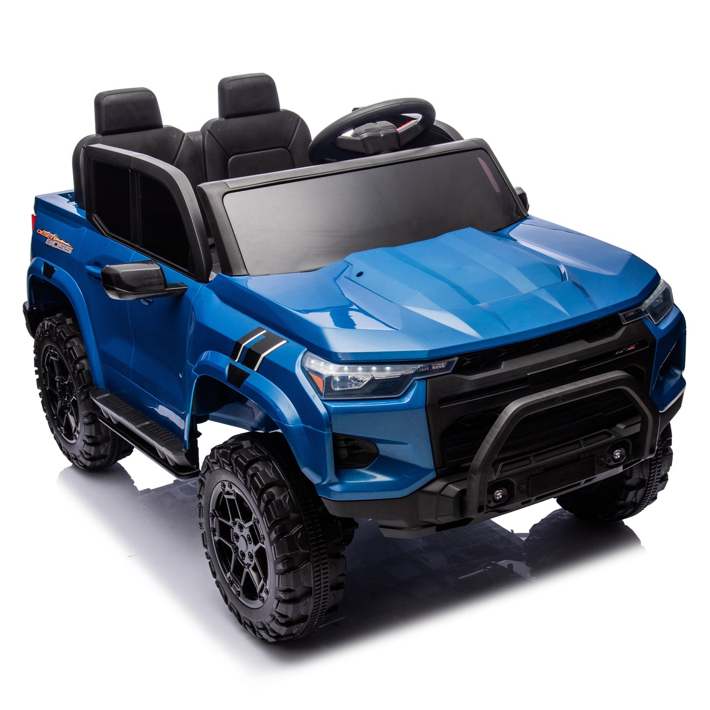24V 2 Seater Ride on Truck, 4WD Powered Ride on Toy Car with Remote Control, Bluetooth, Music Player, 800W Motors, Back Box Storage, 3 Speeds, Kids Electric Vehicle for Boys Girls Gifts, Blue
