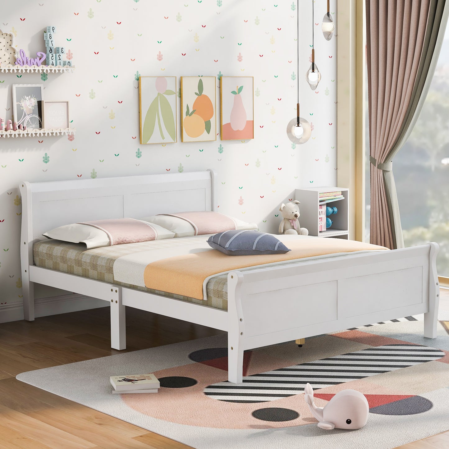 iRerts Platform Bed Frame Full, Wood Full Platform Bed Frame with Headboard and Footboard, Modern Full Size Bed Frame with Wooden Slat Support, Full Bed Frame No Box Spring Needed, White