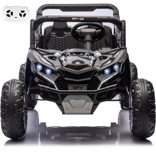 iRerts 2 Seater Ride on Car, 24V Powered Ride on Toys UTV with Remote Control, LED Lights, Bluetooth Music, 3 Speeds, Storage Space, Electric Vehicle for Kids Boys Girls Ages 3-8 Gifts, Black