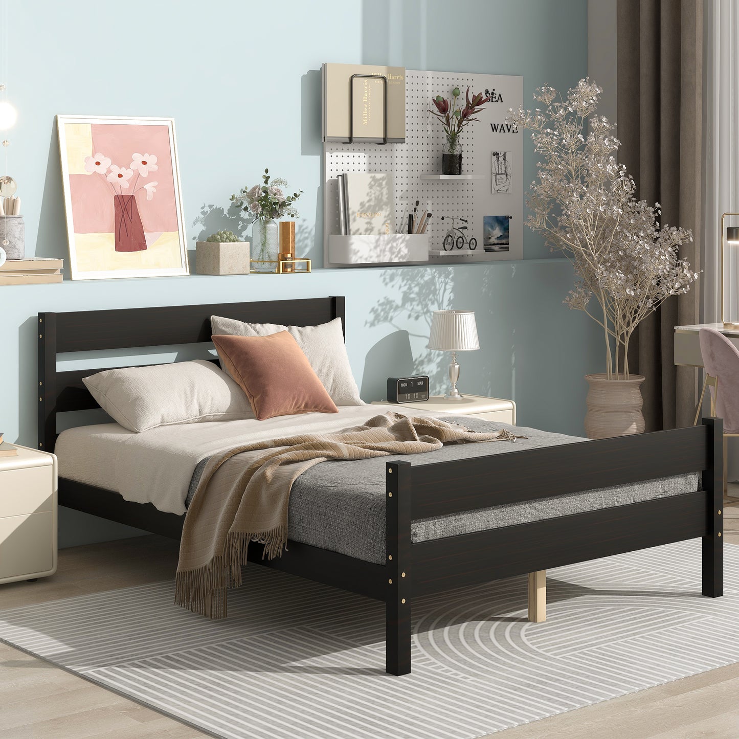 iRerts Wood Full Bed Frame, Espresso Full Platform Bed Frame with Headboard and Footboard, Modern Full Bed Frame No Box Spring Needed for Adults Teens Kids, Full Size Bed Frame with Wood Slat Support