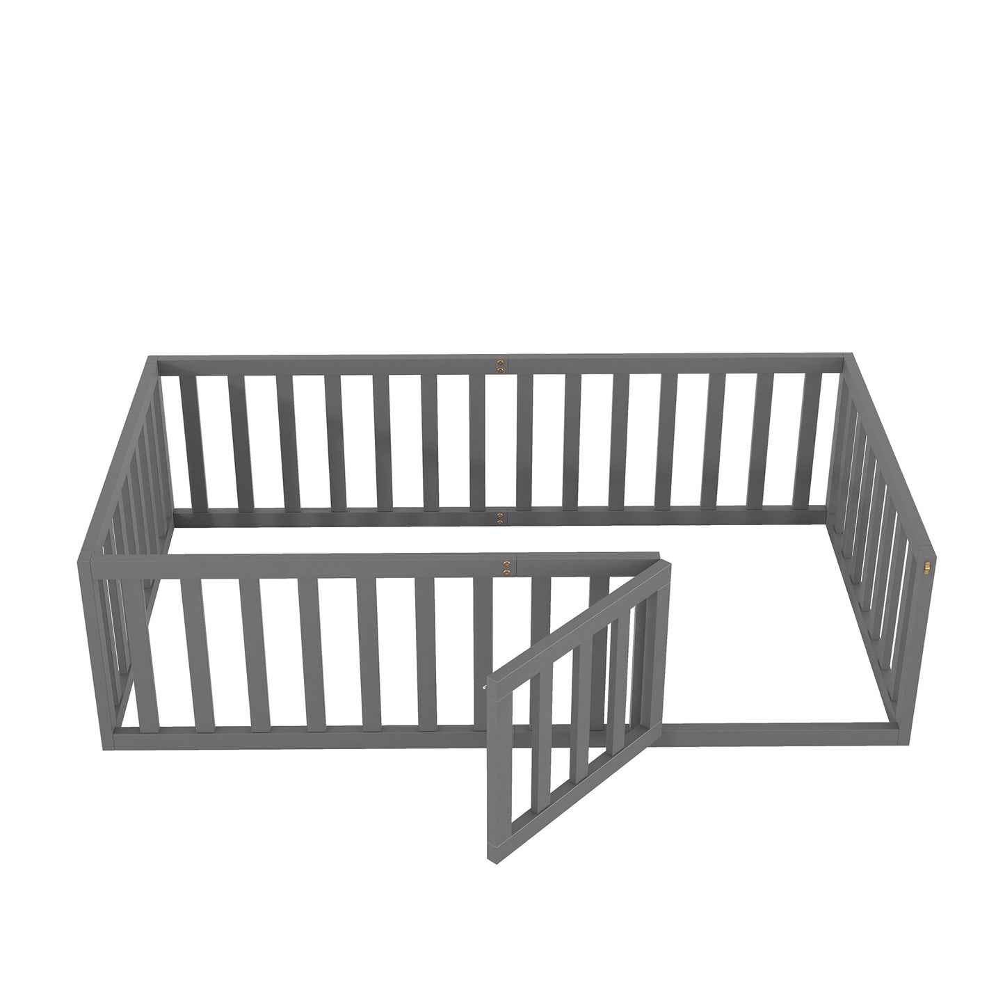iRerts Twin Floor Bed Frame for Kids Toddlers, Wood Montessori Low Floor Twin Size Bed Frame with Fence Guardrail and Door, kids Twin Bed for Boys Girls, Spring Needed, Gray