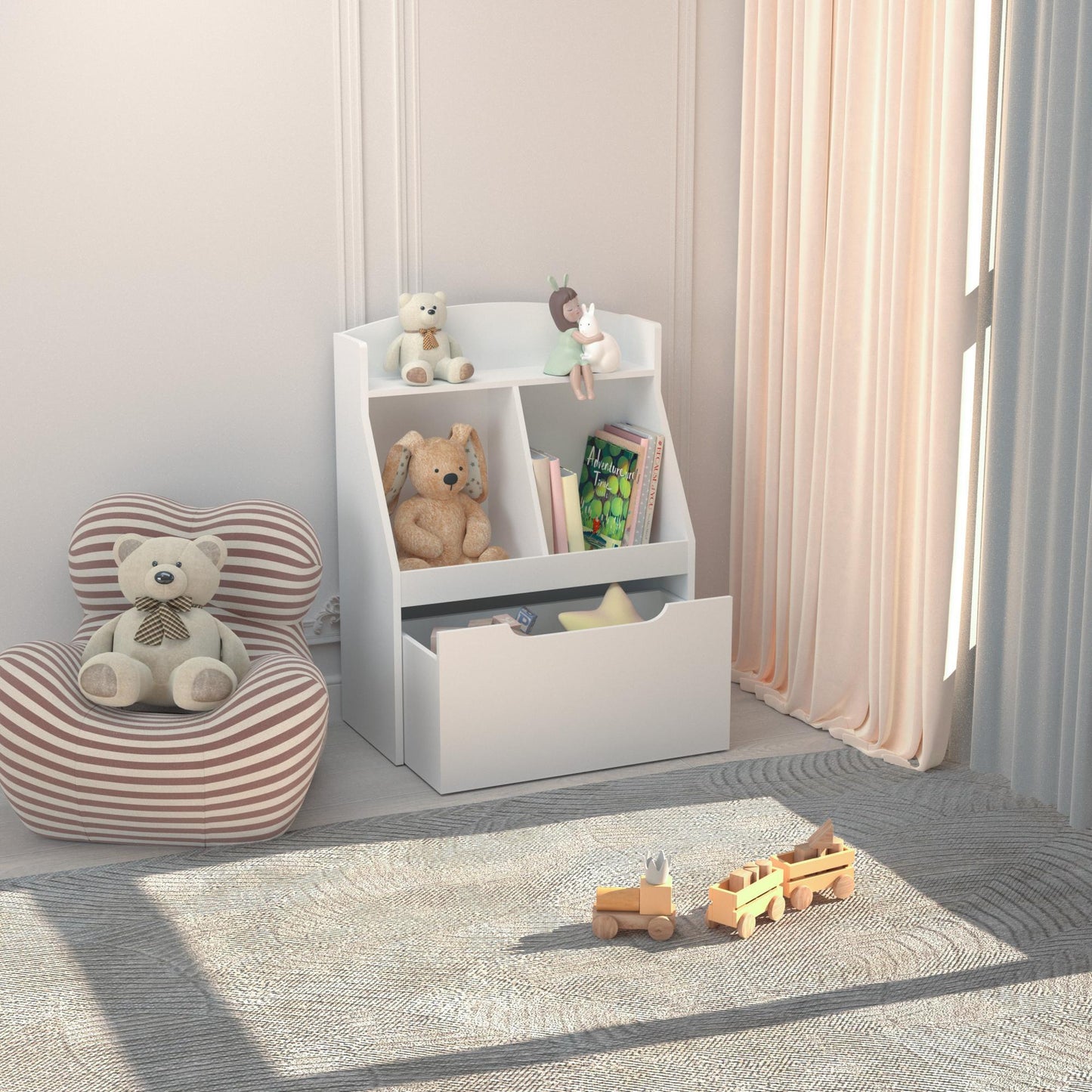 iRerts Kids Toy Storage Organizer, Wooden Cube Bookcase and Book Shelf with Storage for Bedroom, Living Room, White
