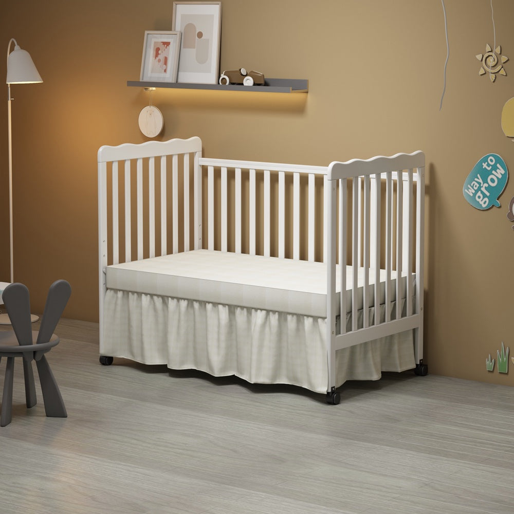 iRerts 3 In 1 Convertible Baby Crib, Wood Converts from Baby Crib to Toddler Bed and Daybed, Baby Bed with Locking Wheels, 4 Adjustable Mattress Heights, Non-Toxic Finish, White