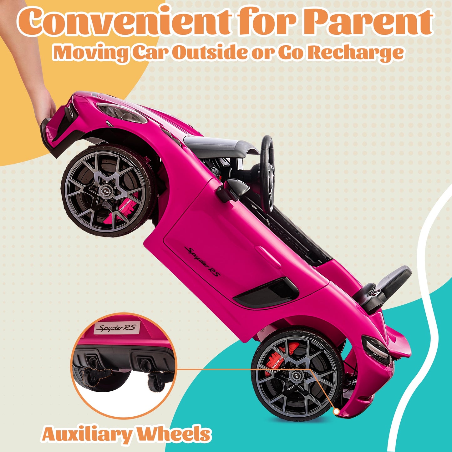 12V Kids Powered Ride on Car Toy, Electric Vehicle with Remote Control, Licensed Porsche 718 Spyder Sport Car for Grils Boys Ages 3-6, Bluetooth, 4 Wheel Suspension