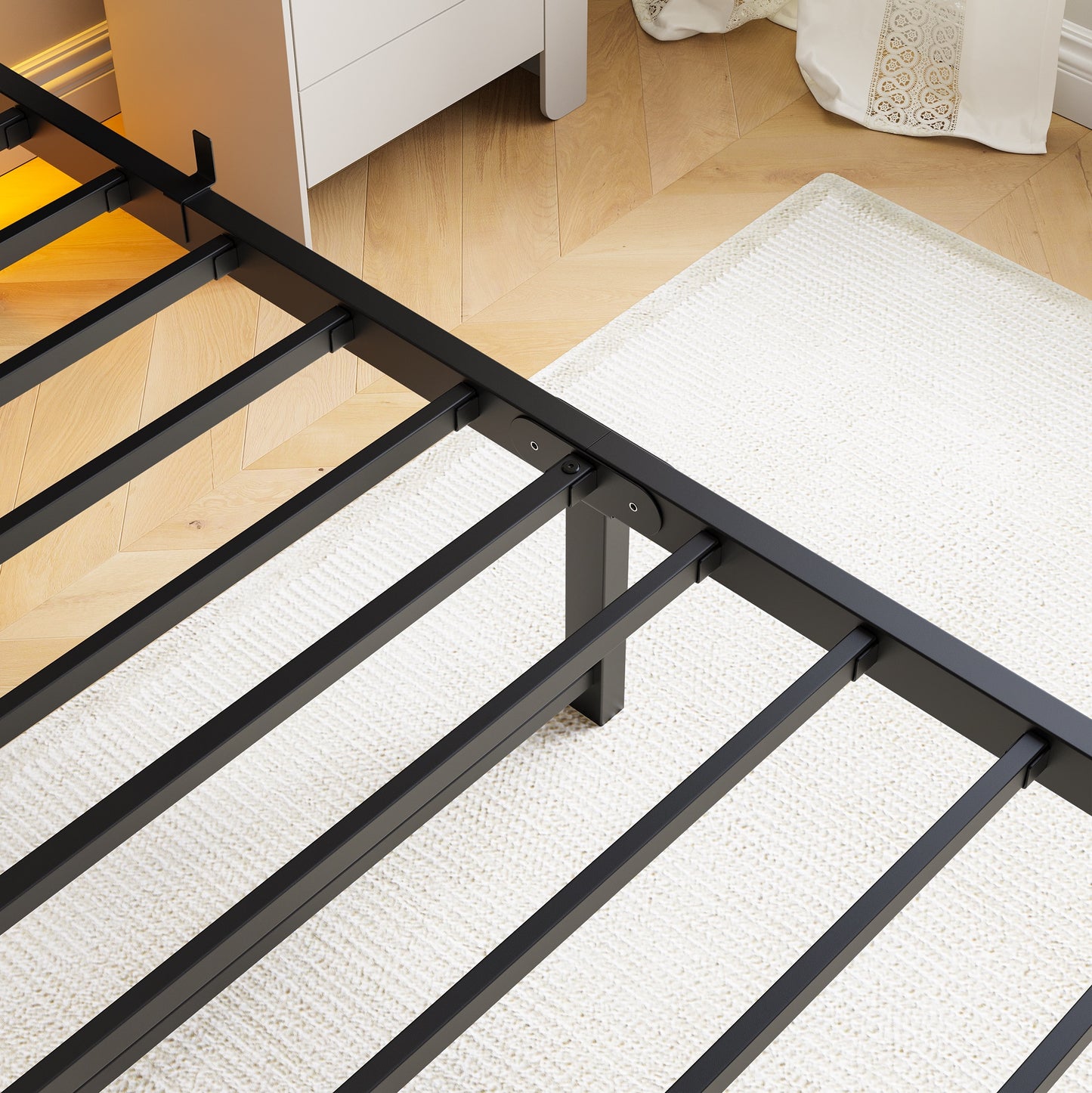 iRerts Twin Bed Frame with Headboard, Metal Platform Bed Frame Twin Size with USB Charging Station, LED Lights, Steel Slats, LED Bed Frame No Box Spring Needed for Bedroom Furniture, Black