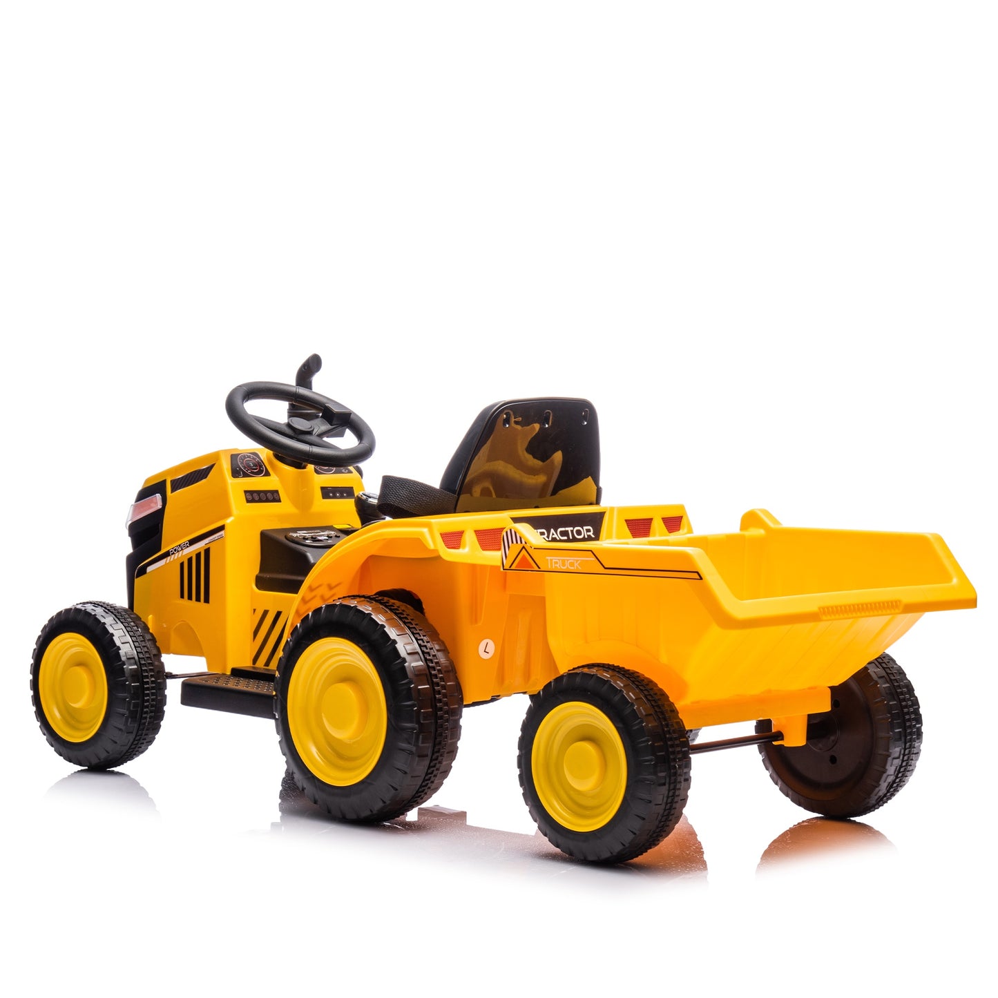 iRerts 12V Ride on Tractor, Powered Ride on Car for Kids Boys Girls Ages 3-6 Gifts, Kids Ride on Toys Electric Cars with Removable Storage Tug, Bluetooth ,Music, MP3/USB Ports, LED Light, Yellow