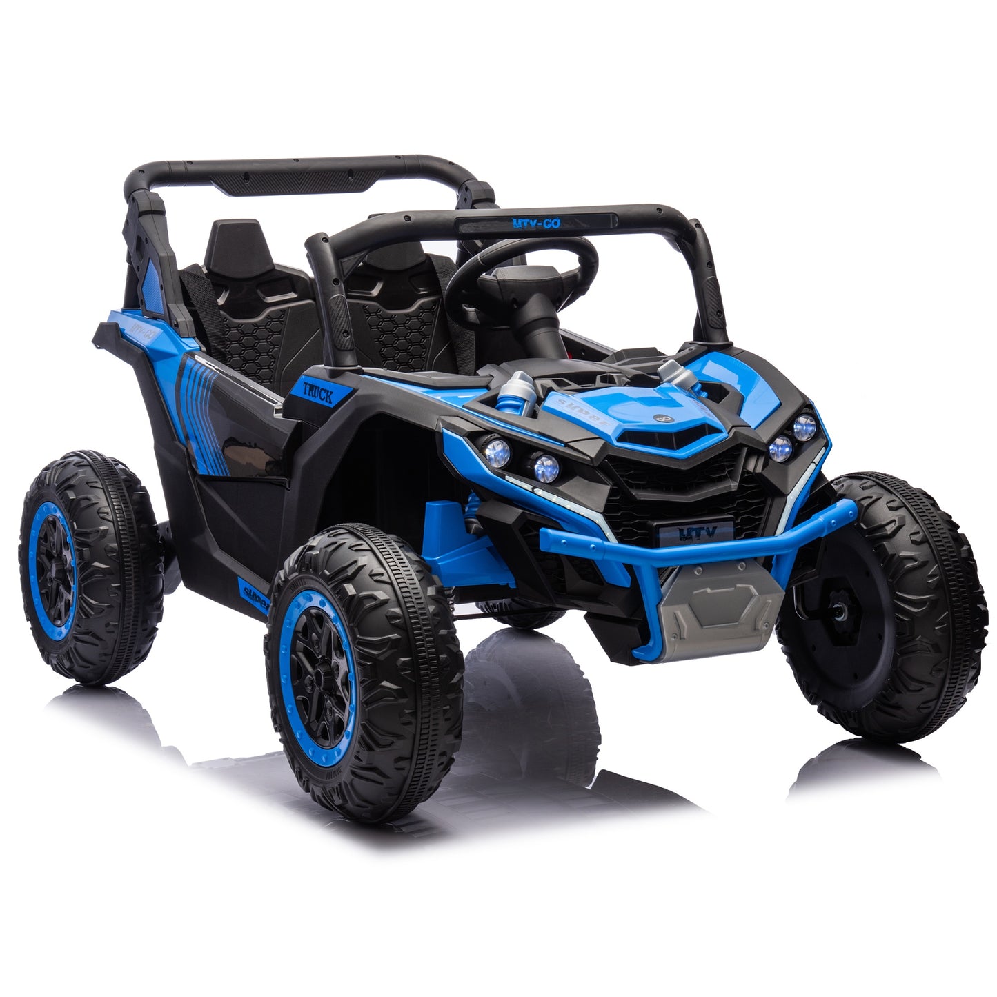 iRerts 2 Seater Ride on Car, 24V Powered Ride on Toys UTV with Remote Control, LED Lights, Bluetooth Music, 3 Speeds, Storage Space, Electric Vehicle for Kids Boys Girls Ages 3-8 Gifts, Blue