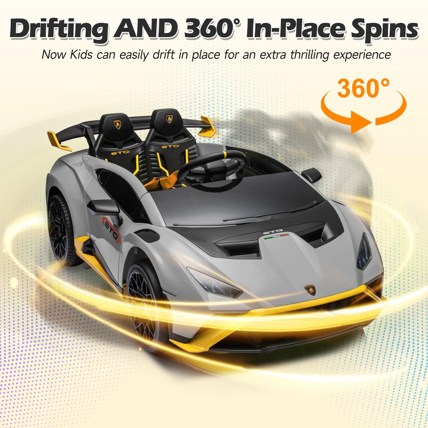 iRerts Gray 24V Lamborghini Ride on Cars with Remote Control, Battery Powered Kids Ride on Toys for Boys Girls 3-8 Ages, 4 Wheels Electric Cars for Kids with Bluetooth/Music/USB Port/LED Lights