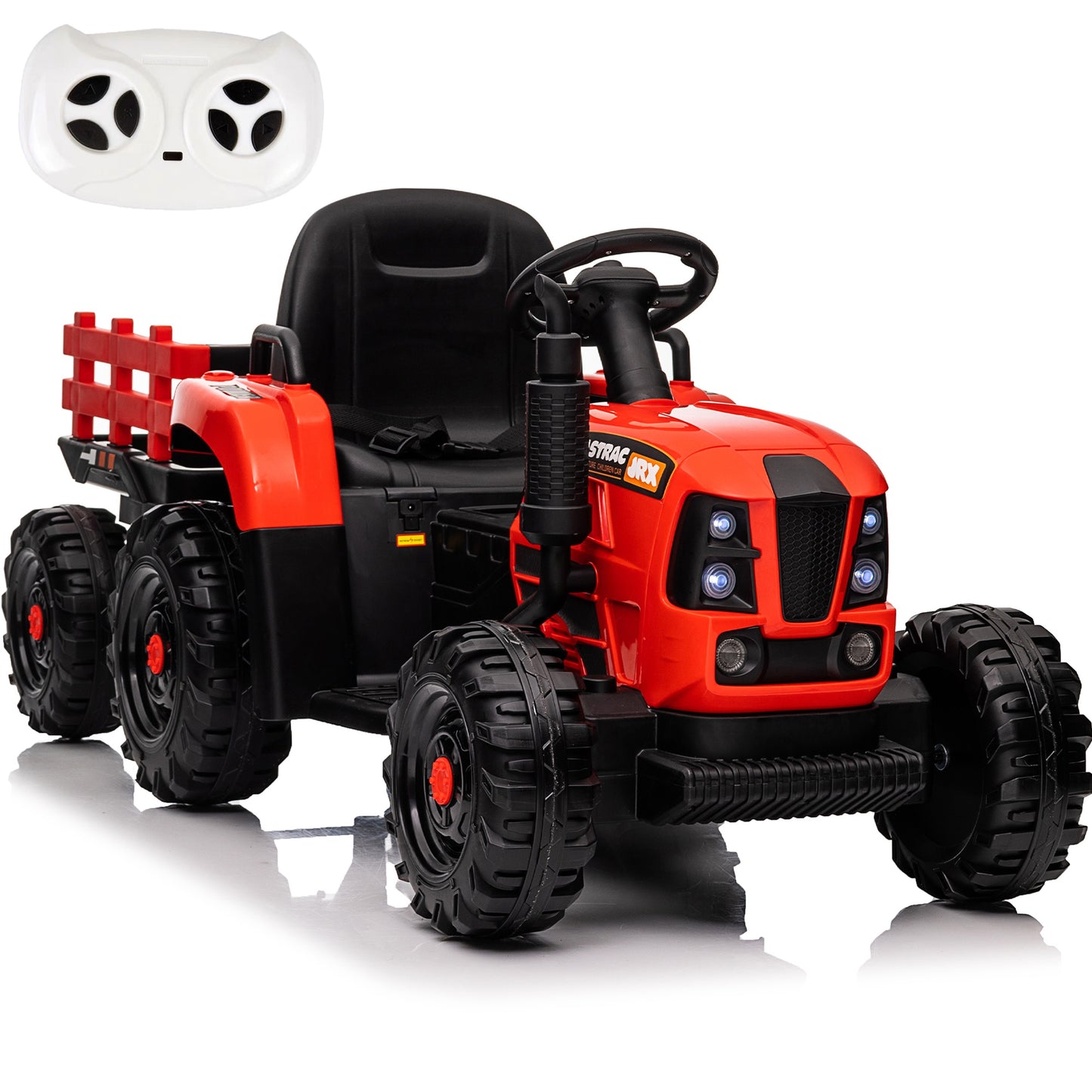 iRerts 24V Ride on Toy Tractor with Trailer, Powered Ride on Car with Remote Control, Electric Cars for Kids Toddlers 3-6 Years Old with 3 Speeds, Bluetooth, Music, USB/MP3 Ports, LED Light, Red