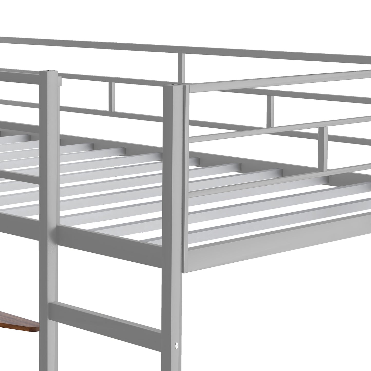 iRerts Twin Loft Bed, Twin Metal Loft Bed with 2 Shelves and 1 Desk, Twin Size Loft Bed with Safety Guardrail, Modern Twin Loft Bed Frame for Dorm Bedroom Guest Room, No Box Spring Needed, Silver