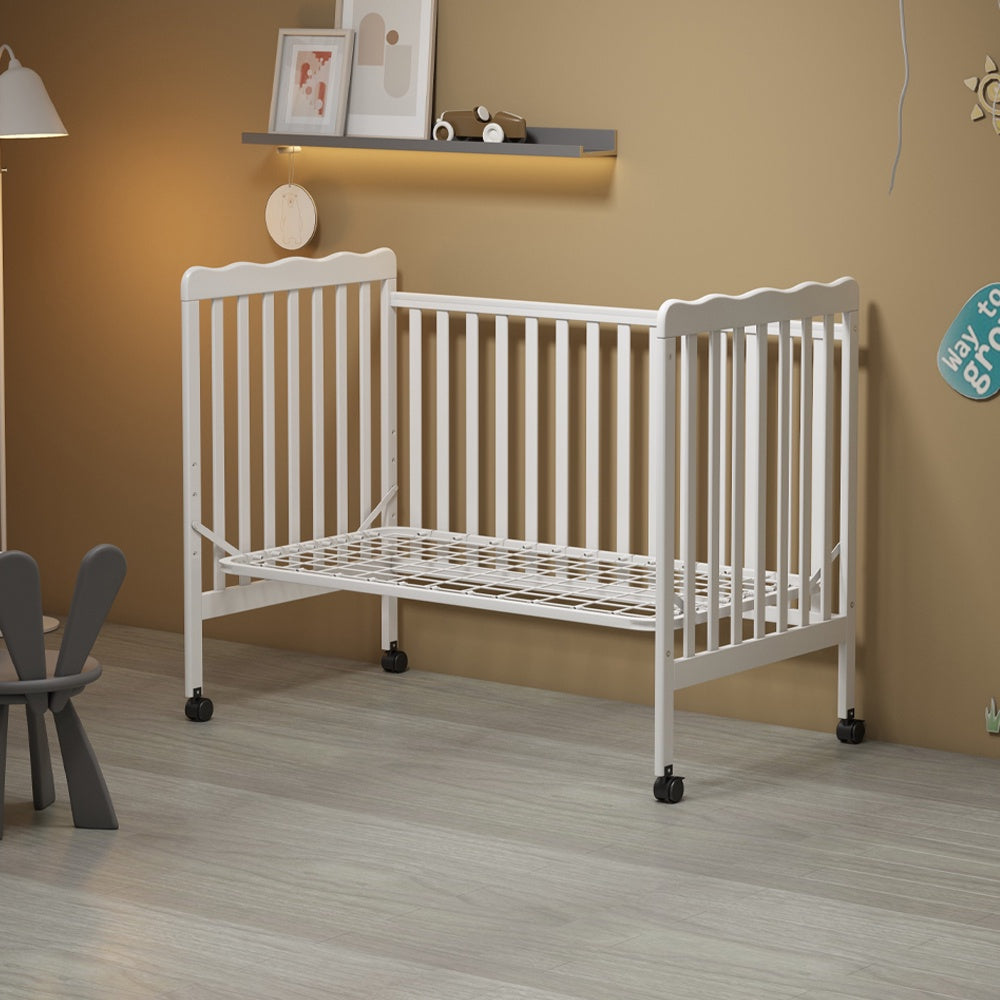 iRerts 3 In 1 Convertible Baby Crib, Wood Converts from Baby Crib to Toddler Bed and Daybed, Baby Bed with Locking Wheels, 4 Adjustable Mattress Heights, Non-Toxic Finish, White