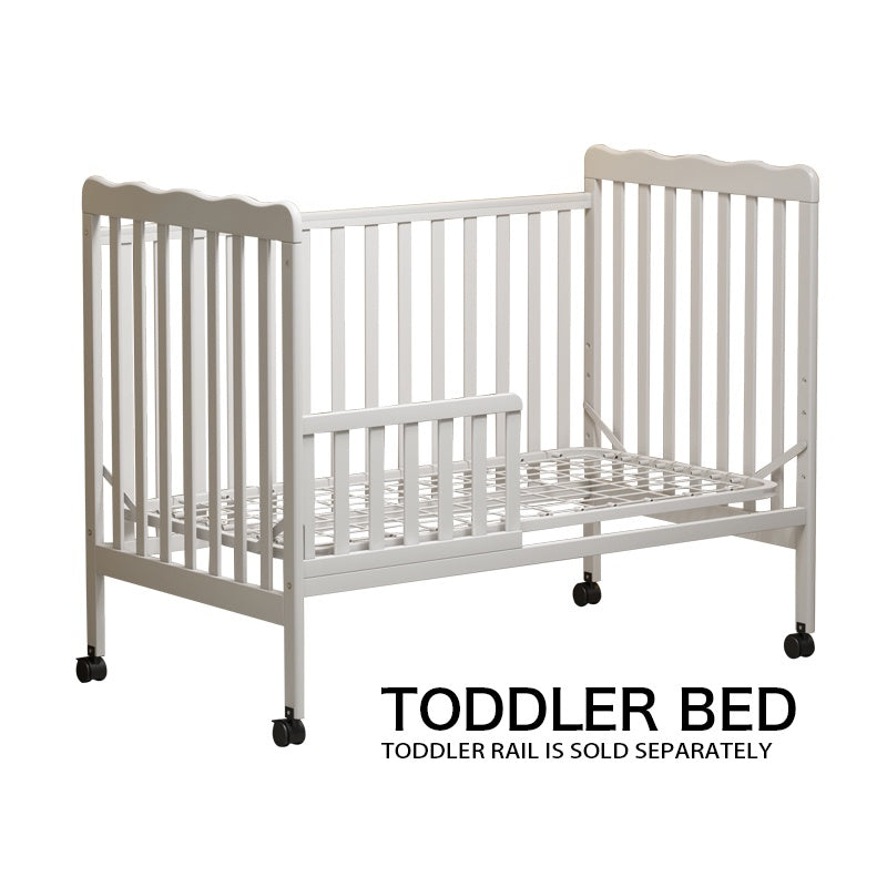 iRerts 3 In 1 Convertible Baby Crib, Wood Converts from Baby Crib to Toddler Bed and Daybed, Baby Bed with Locking Wheels, 4 Adjustable Mattress Heights, Non-Toxic Finish, White
