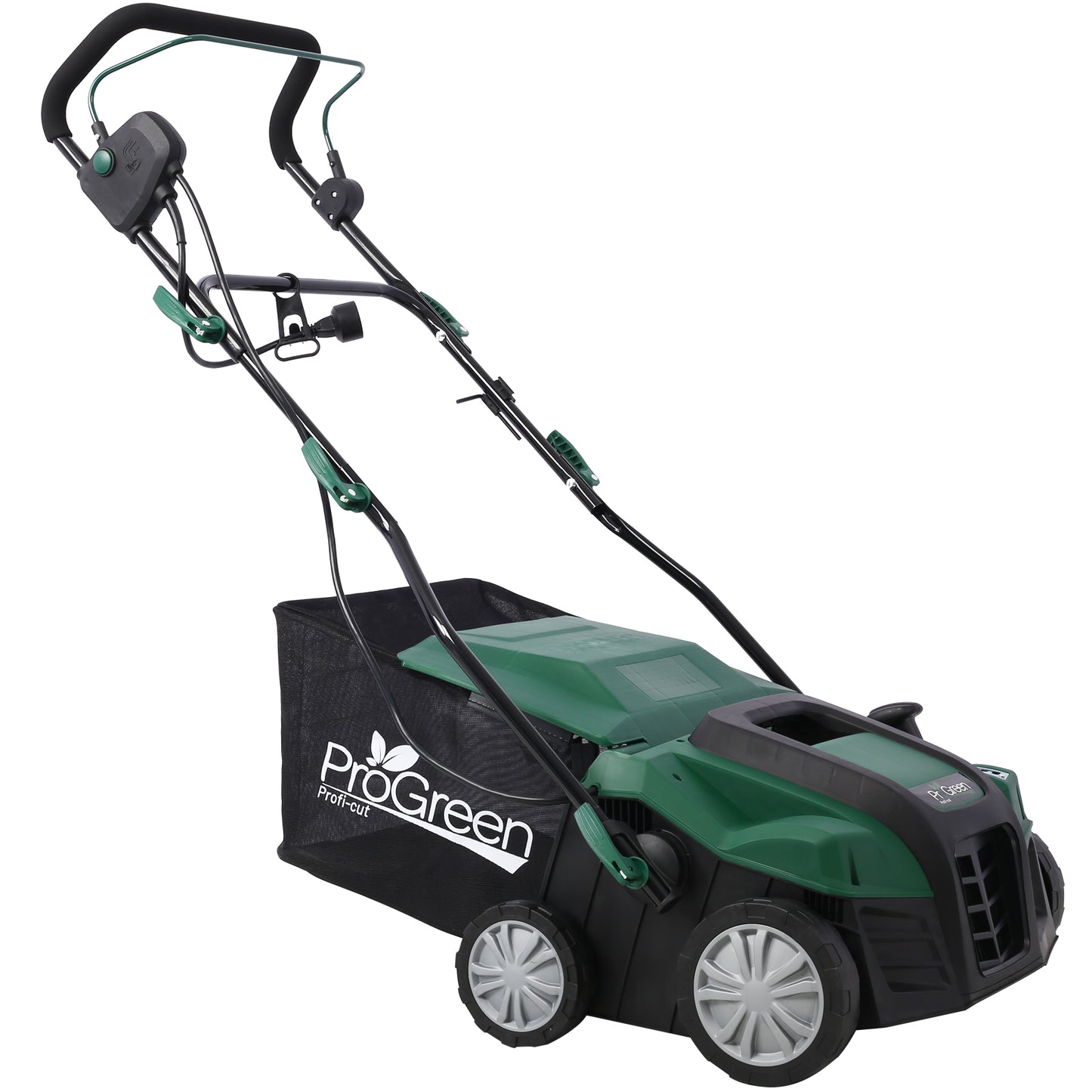iRerts Electric Dethatcher and Scarifier, 2-in-1 16 Inch Dethatcher Scarifier with 58QT Removable Collection Bag, 4 Position Height Adjustment, 15 Amp Walk Behind Scarifier for Garden Yard, Green