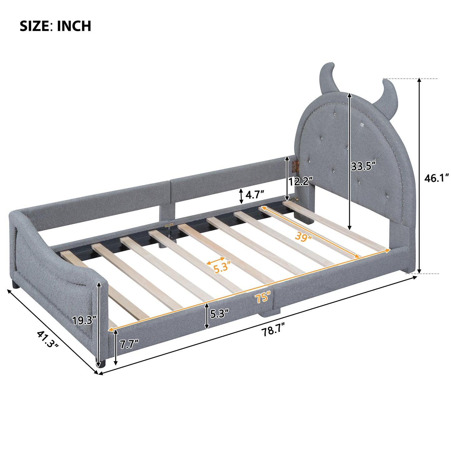 iRerts Twin Size Upholstered Daybed Frame for Kids, Teddy Fleece Twin Platform Bed Frame with OX Hor Shaped Headboard and Footboard, Wood Twin Size Sofa Bed for Girls Boys, Gray