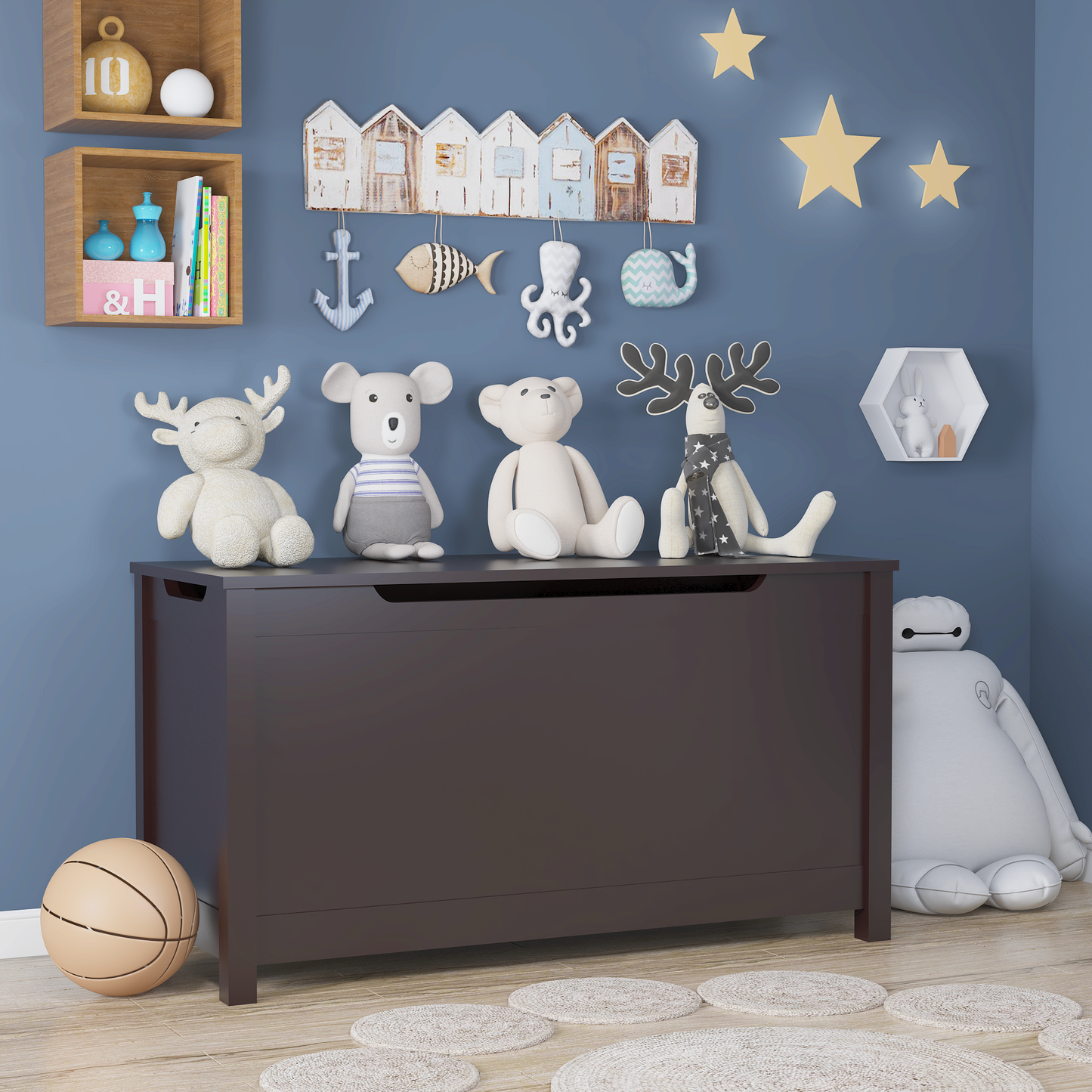 iRerts Wooden Toy Box Storage Kids Toy Storage with Safety Hinged Lid Toy Chests & Organizers for Boys and Girls