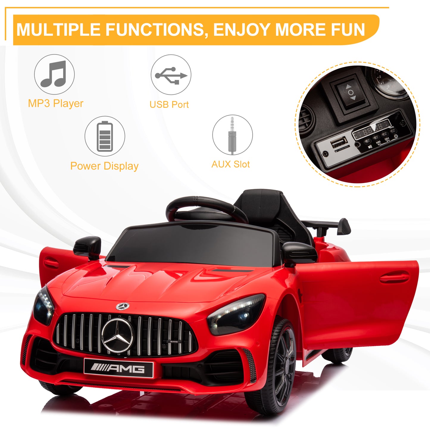 12V Ride on Car for Girls and Boys?Licensed Mercedes Benz Electric Vehicle, MP3, AUX, TF Card Slot, Ride on Toy for 3-5 Years Old