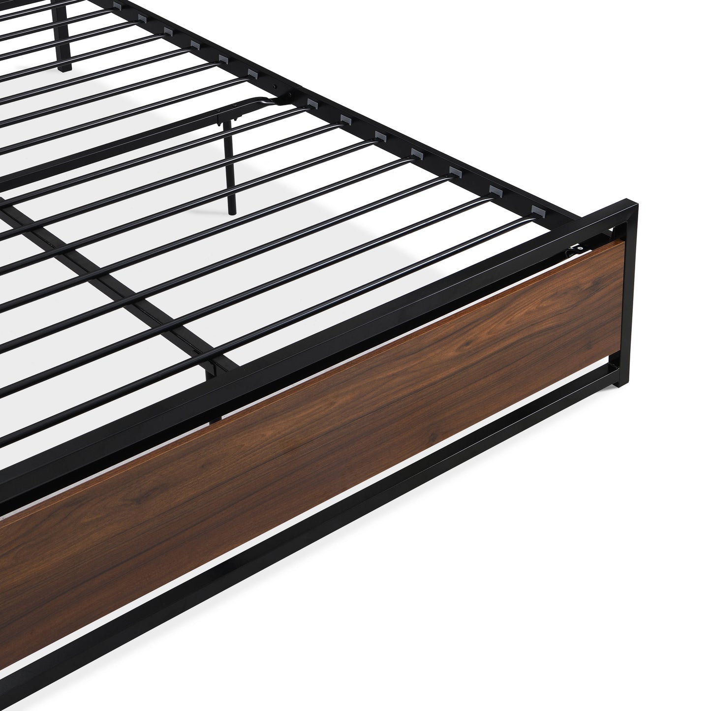 iRerts Queen Platform Bed Frame with Headboard, Industrial Metal Queen Bed Frame with Slat Support, Modern Bed Frame Queen Size for Adults Teens Kids Bedroom, No Box Spring Needed, Brown