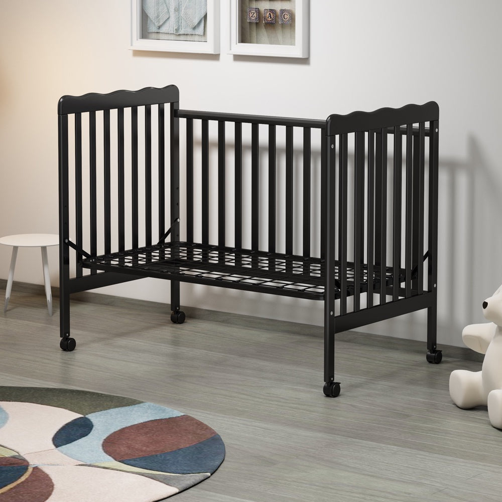iRerts 3 In 1 Convertible Baby Crib, Wood Converts from Baby Crib to Toddler Bed and Daybed, Baby Bed with Locking Wheels, 4 Adjustable Mattress Heights, Non-Toxic Finish, Black
