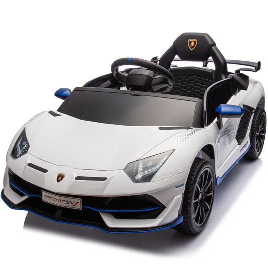 12V Powered Ride On Cars, Lamborghini Aventador Xago Kids Car Electric Vehicle for Girls Boys Christmas Gifts, Kids Ride on Toys with Remote Control, Bluetooth, Music, MP3/USB Ports, LED lights, White