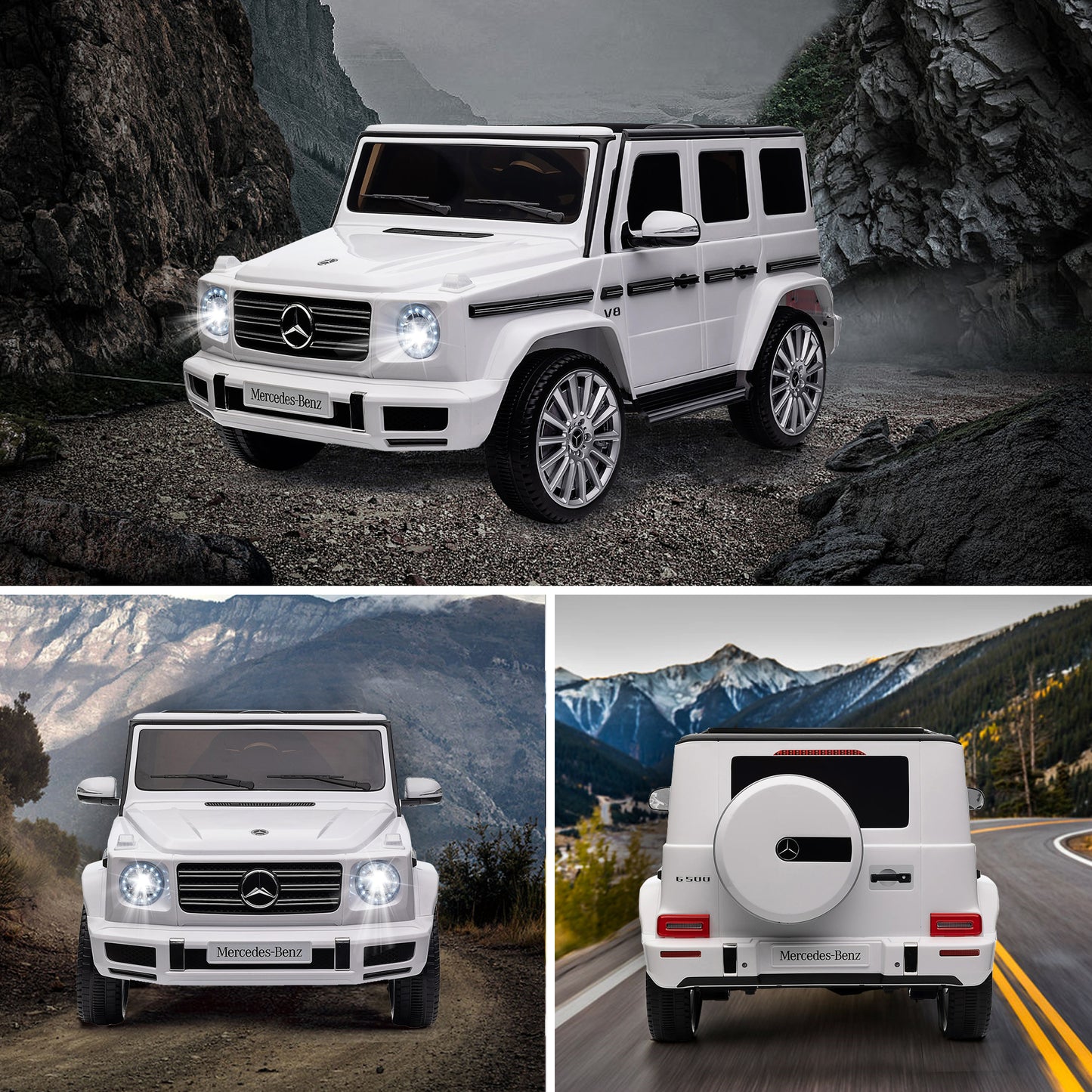 24V Ride On Cars with Remote Control, Licensed Mercedes Benz G500 Kids Electric Car for Boys Girls Gifts, Battery Powered Ride on Trucks Toys with Bluetooth, MP3, Music, Led Lights, USB, White