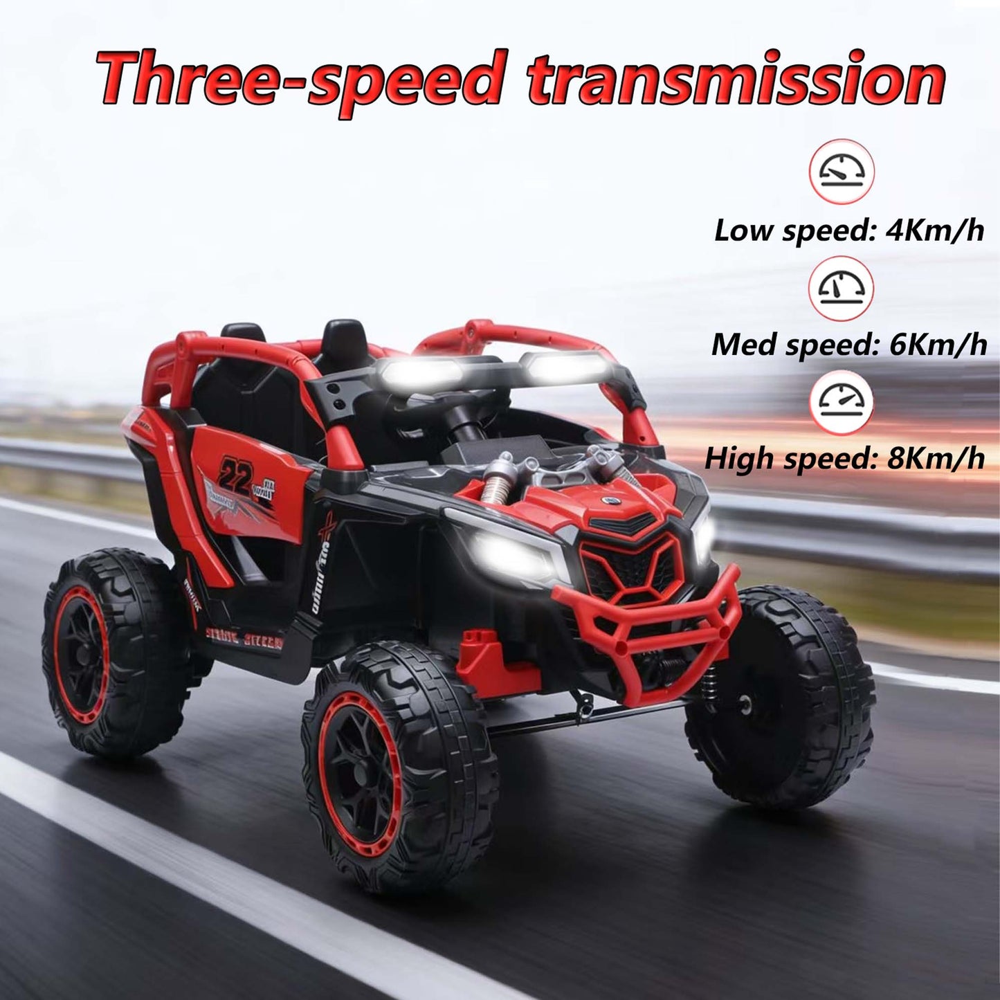 iRerts 24V Ride on Toys with Parents Remote Control, Ride on UTV Car with Bluetooth, MP3 Port, Music, LED Lights, 4 Shock Absorbers, Battery Powered Electric Car for Kids Ages 2-6, Red