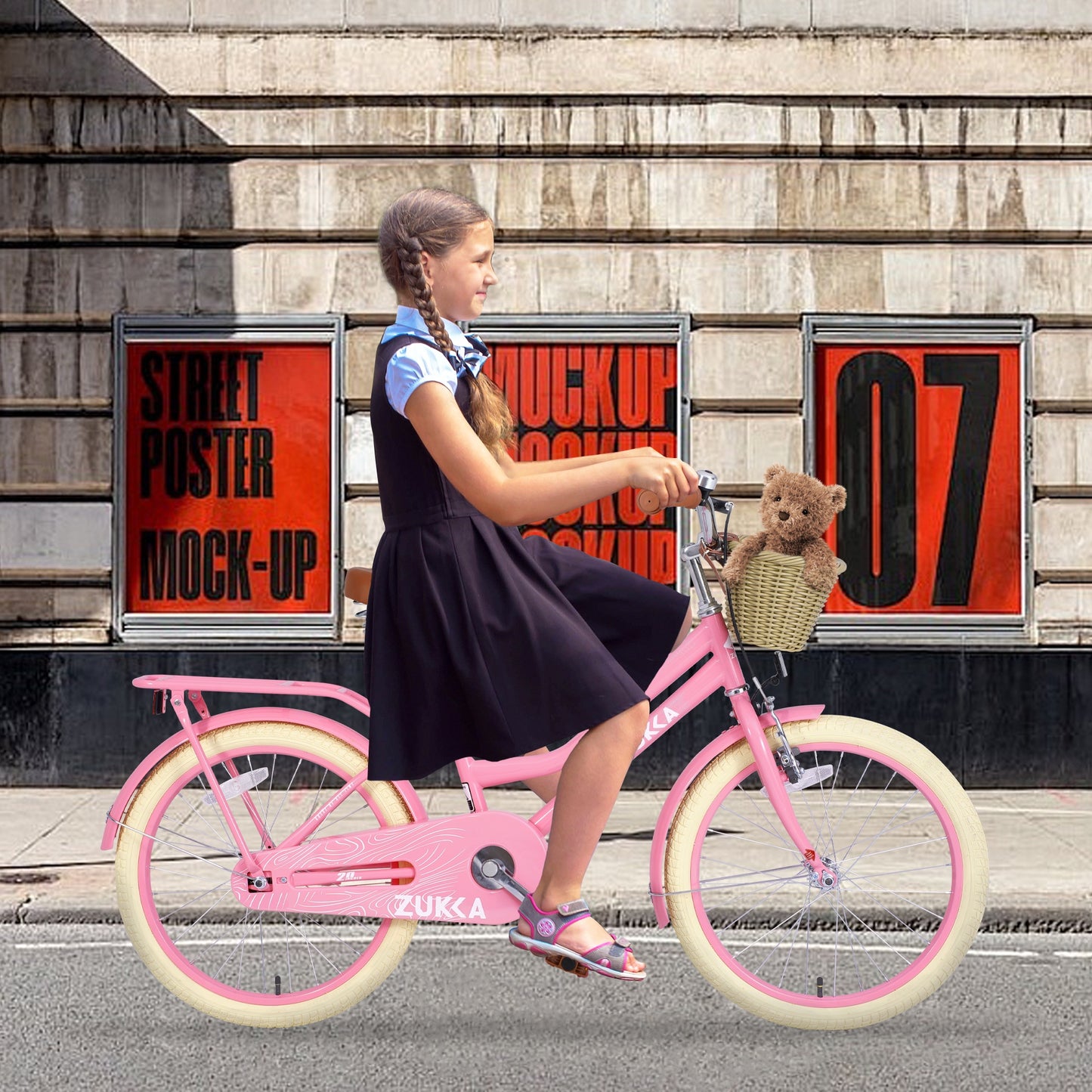 iRerts Girls Bike for 7-10 Years Old Kids, 20 Inch Bike with Basket, Brown Leather Saddle, Coaster Brakes, Retro Style Girls Bicycle Kids Cycle Bikes, Kids Bicycle for Gifts, Light Pink
