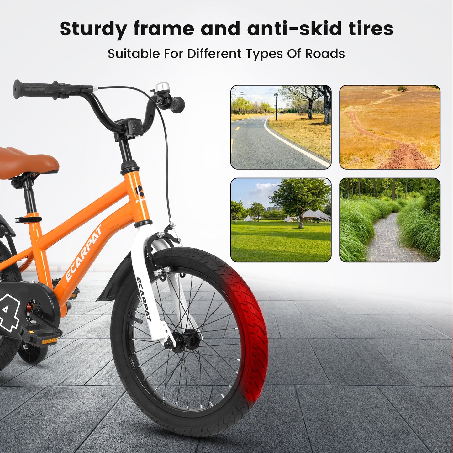 iRerts Kids Bicycles 14 Inch, Freestyle Kids Bike Sport Bicycle for Boys Girls 3-6 Years Old, Girls Boys Bicycles with Training Wheels, Fender, Orange
