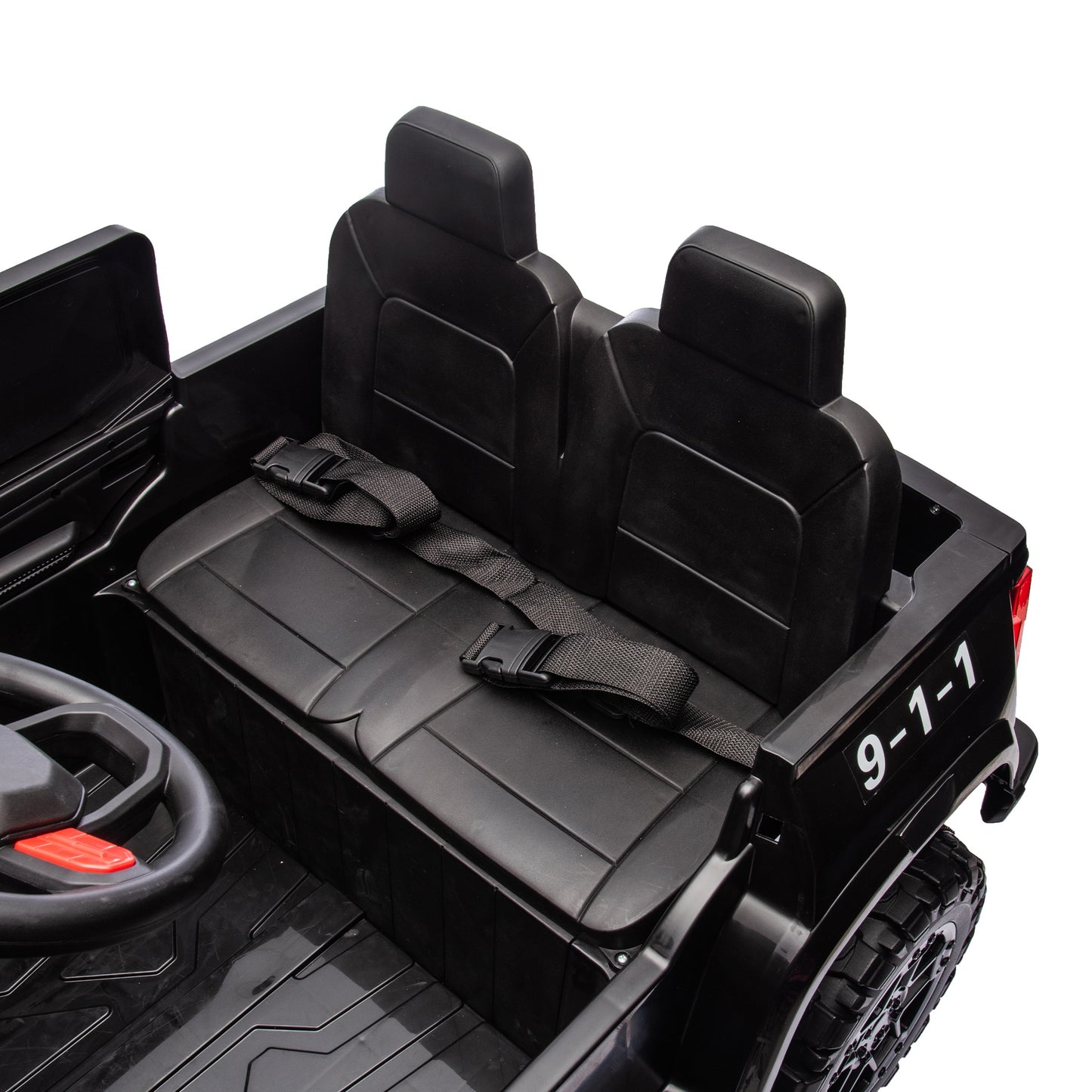 24V 2 Seater Ride on Police Car, 4WD Powered Ride on Toy Truck with Remote Control, Bluetooth, Music Player, 800W Motors, Back Box Storage, 3 Speeds, Kids Electric Vehicle for Boys Girls Gifts, Black