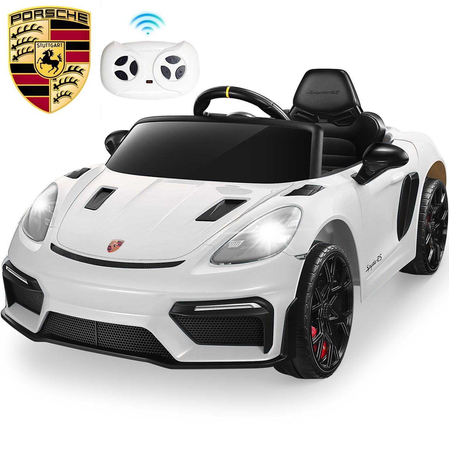 12V Kids Powered Ride on Car Toy, Electric Vehicle with Remote Control, Licensed Porsche 718 Spyder Sport Car for Grils Boys Ages 3-6, Bluetooth, 4 Wheel Suspension