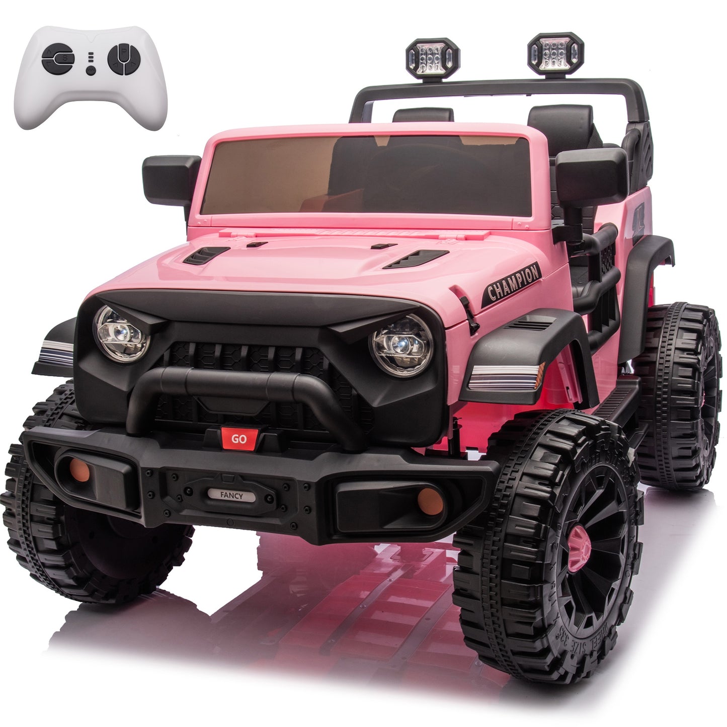 iRerts Ride on Toys for Kids 4-8, 24V 2 Seater Ride on Car with Remote Control, Powered Ride on Truck for Boys Girls Gifts, Kids Electric Vehicles with Bluetooth, USB/MP3, Light/Searchlight, Pink