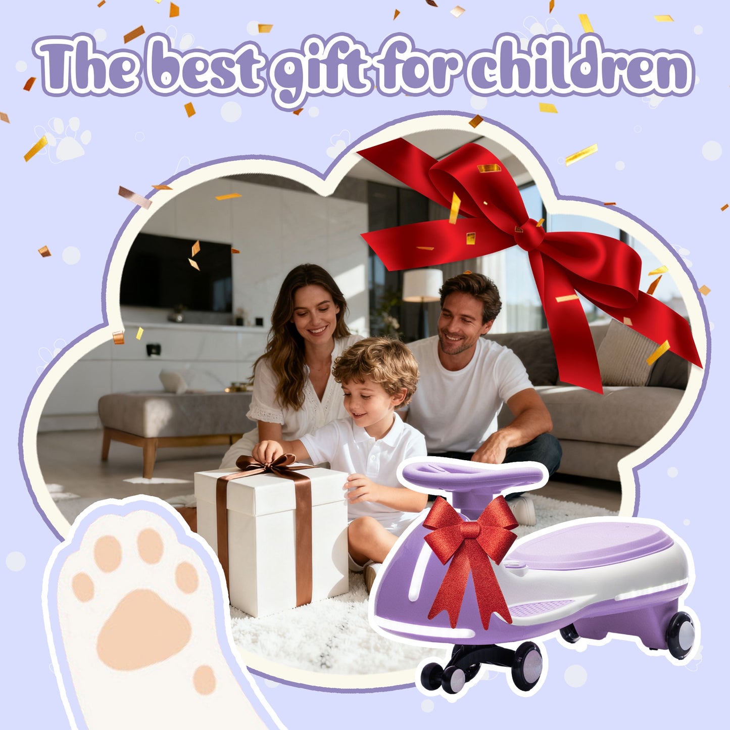 12V Electric Wiggle Car, Powered Ride on Toys for Kids with Flashing PU Wheels, Bluetooth Music, 2-in-1 Swing Car Kids Electric Vehicles for Boys Girls Ages 3+, Purple