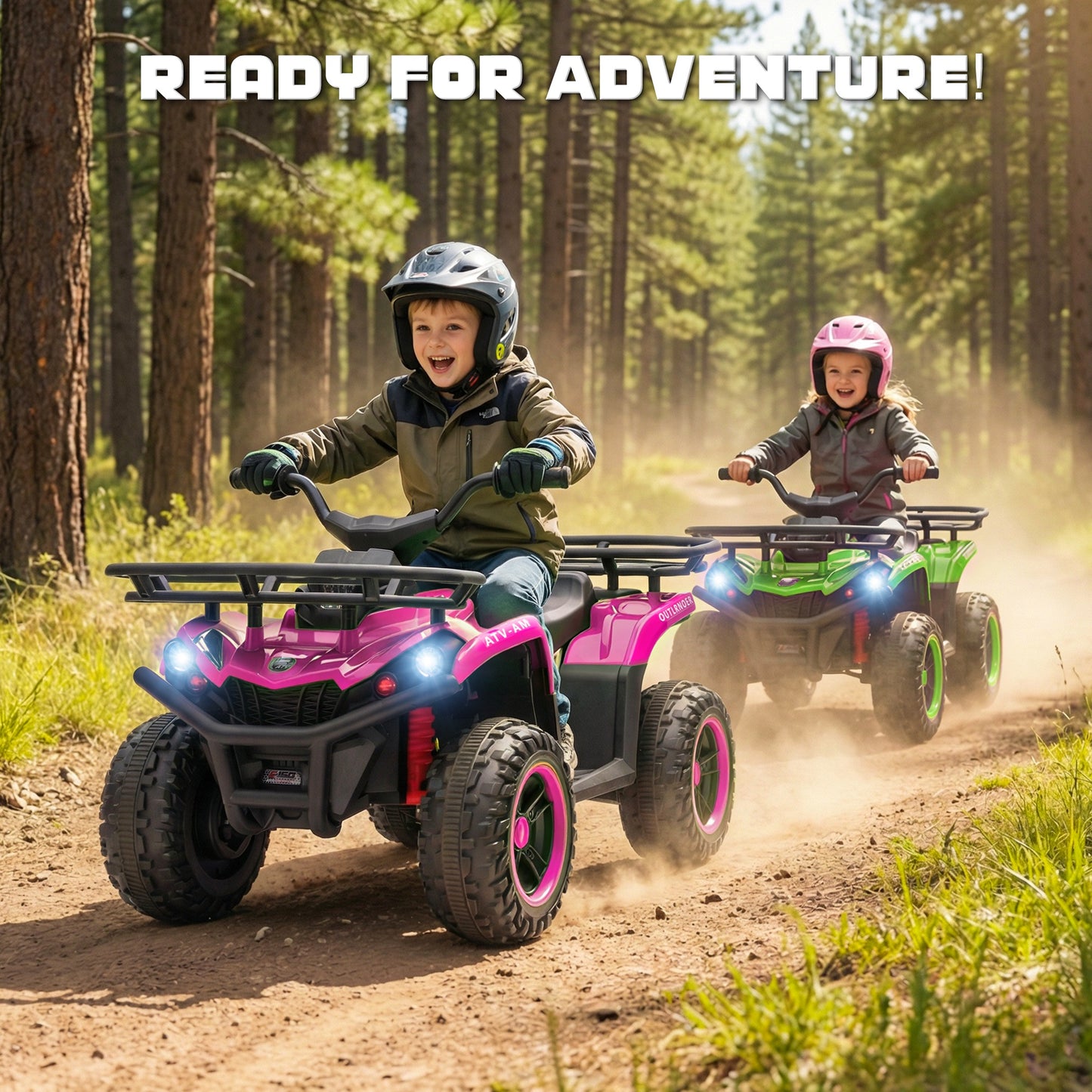 iRerts 24V Ride on ATV, Powered Ride on Toys for Kids Boys Girls Ages 3-5, Kids 4 Wheeler Electric Cars with Bluetooth, Music, LED Headlights, Front Rear Storage Racks, Crash Bars, Pink