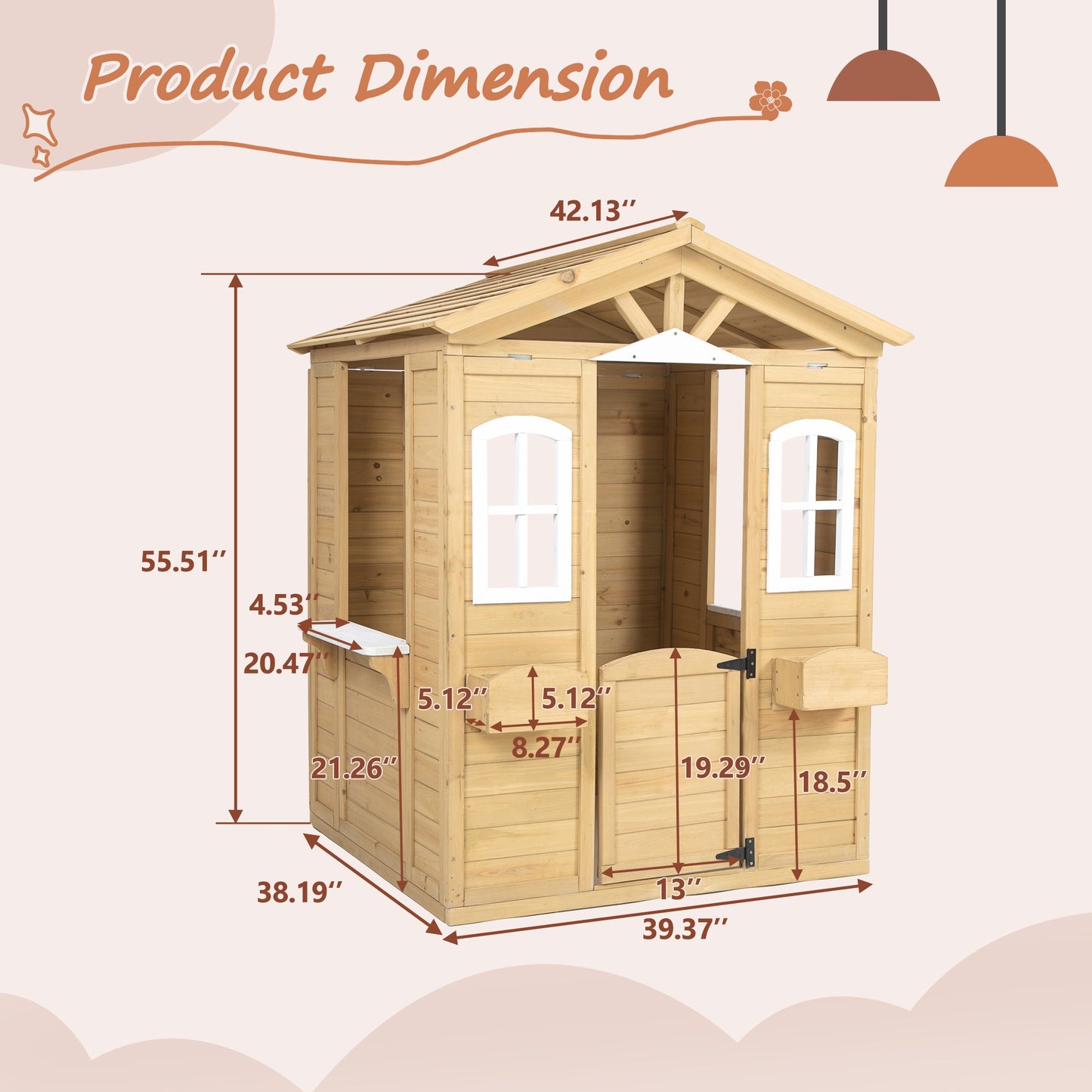 iRerts Kids Playhouse Outdoor, Wooden Playhouse for Kids with  Working Door, Windows, Flowers Pot Holder, Kids Play Equipment Outdoor Toys Pretend Playhouse for Girls Boys Toddlers 2-8 Years Old