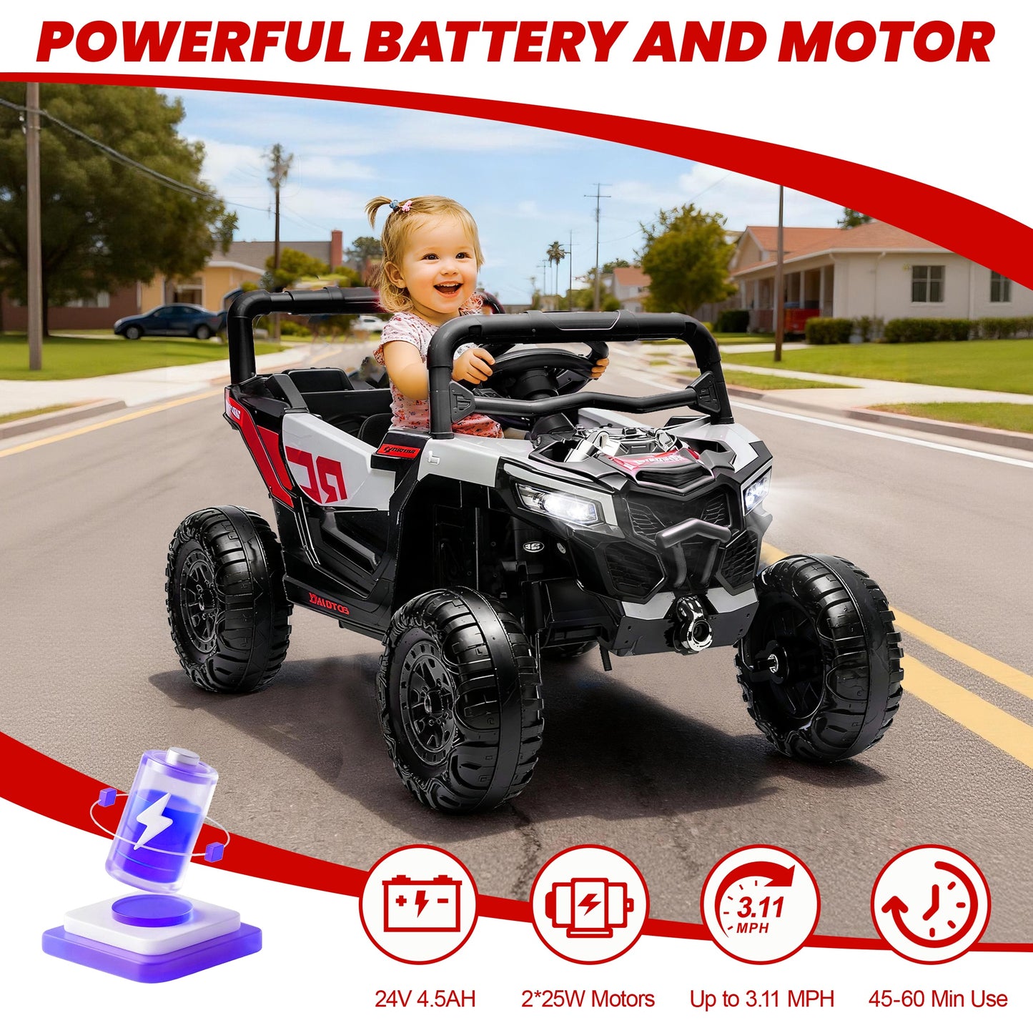 iRerts 12V Electric Ride on UTV, Powered Ride on Cars with Parent Remote Control, LED Lights, Music Player, Front Shock Absorbers, Ride on Toys for Kids Boys Girls Ages 3-4, Black