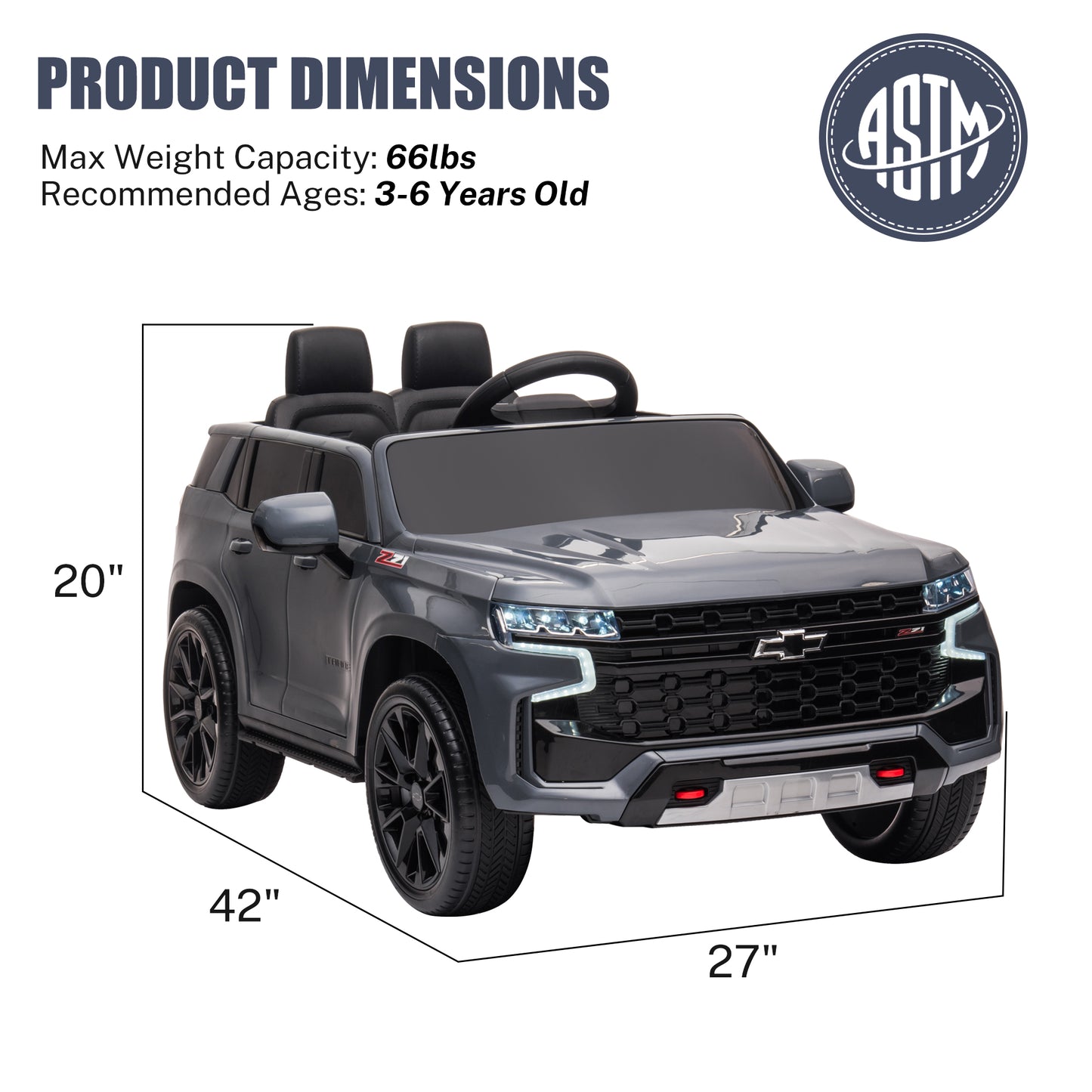 iRerts 12V Ride On Toys with Remote Control, Licensed Chevrolet Tahoe Kids Ride on Cars with Music, LED Lights, MP3/USB/AUX Port, Kids Electric Vehicle for Boys Girls, Gray